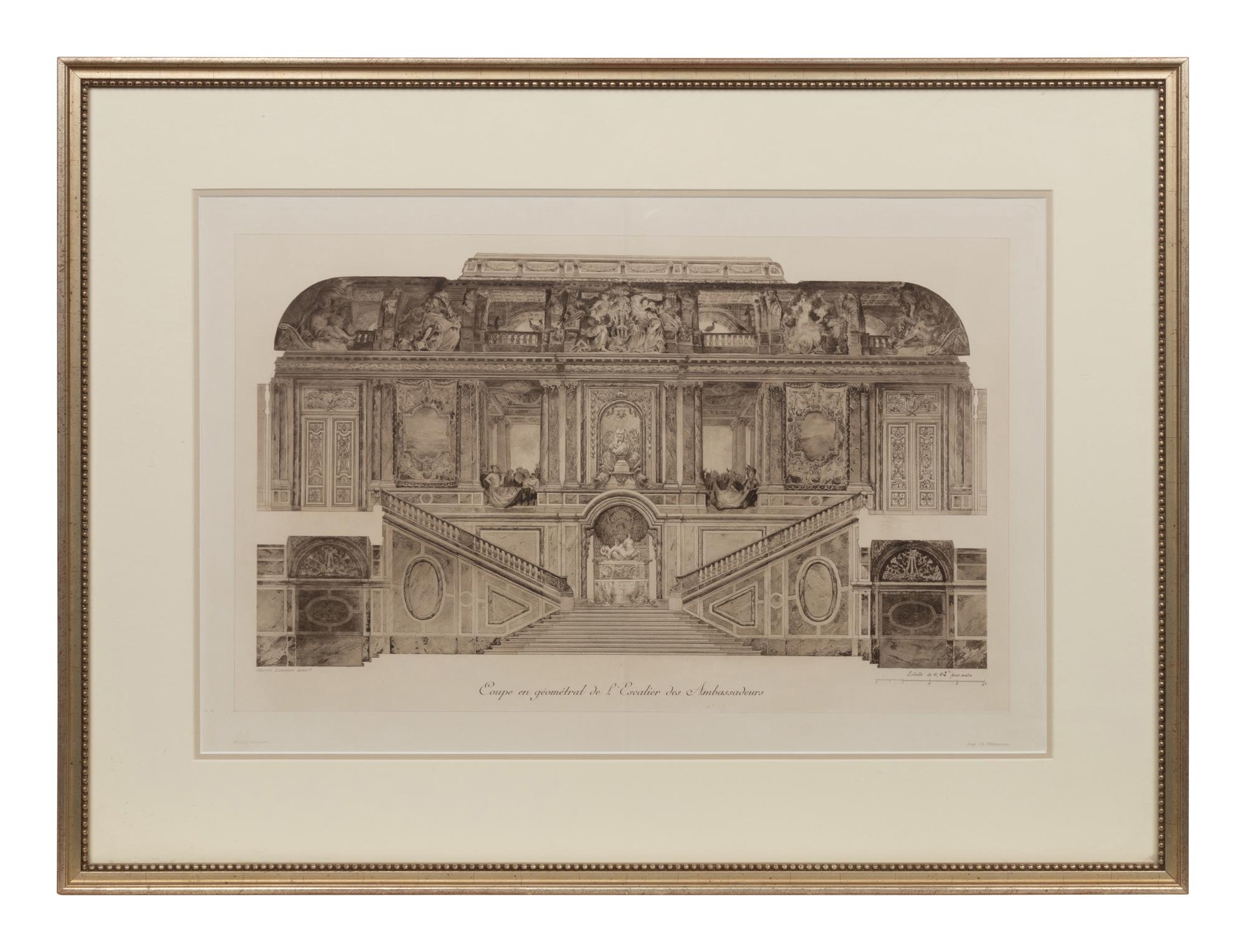 A Set of Six Framed Engravings Depicting Versailles and the Petit Trianon