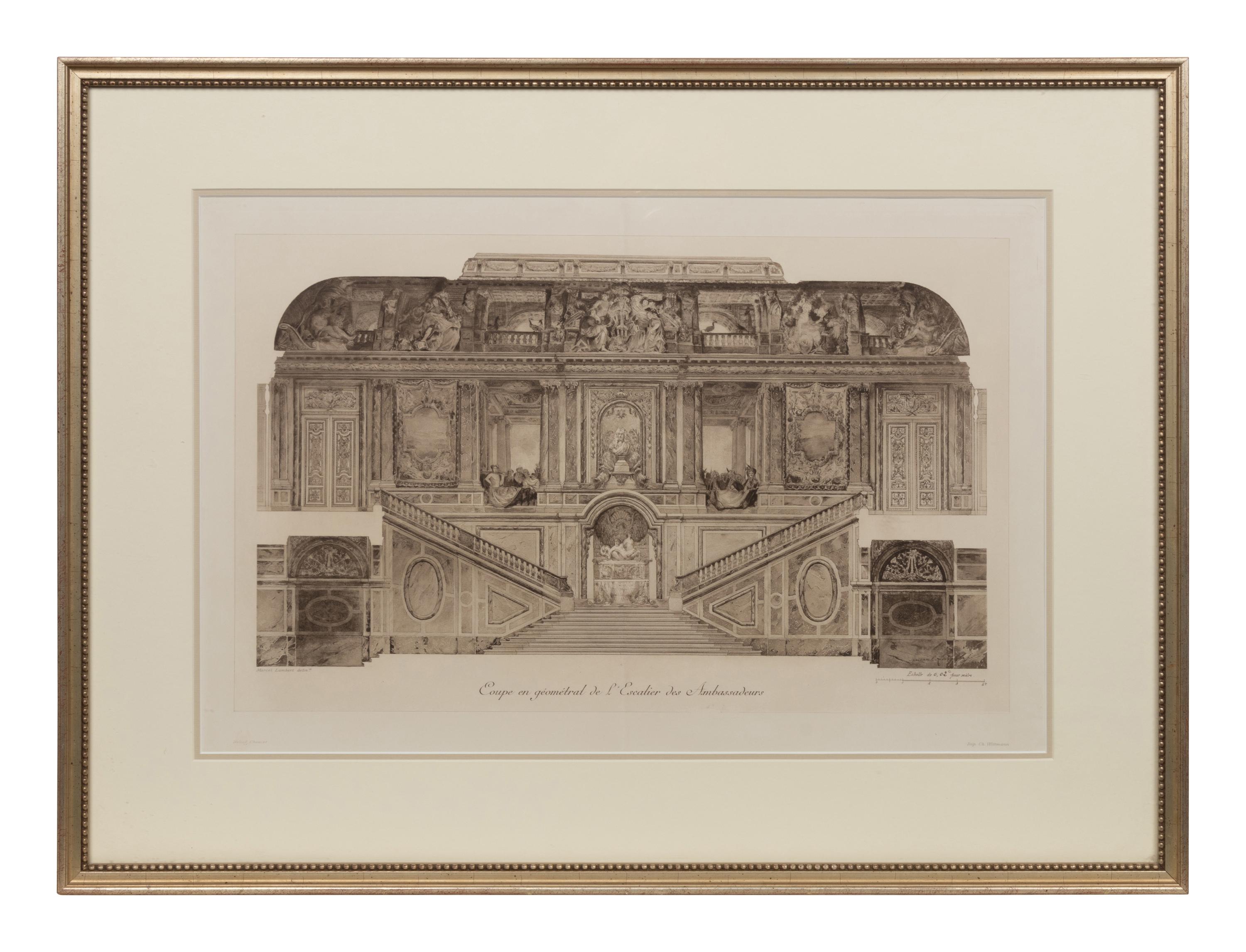 A Set of Six Framed Engravings Depicting Versailles and the Petit Trianon