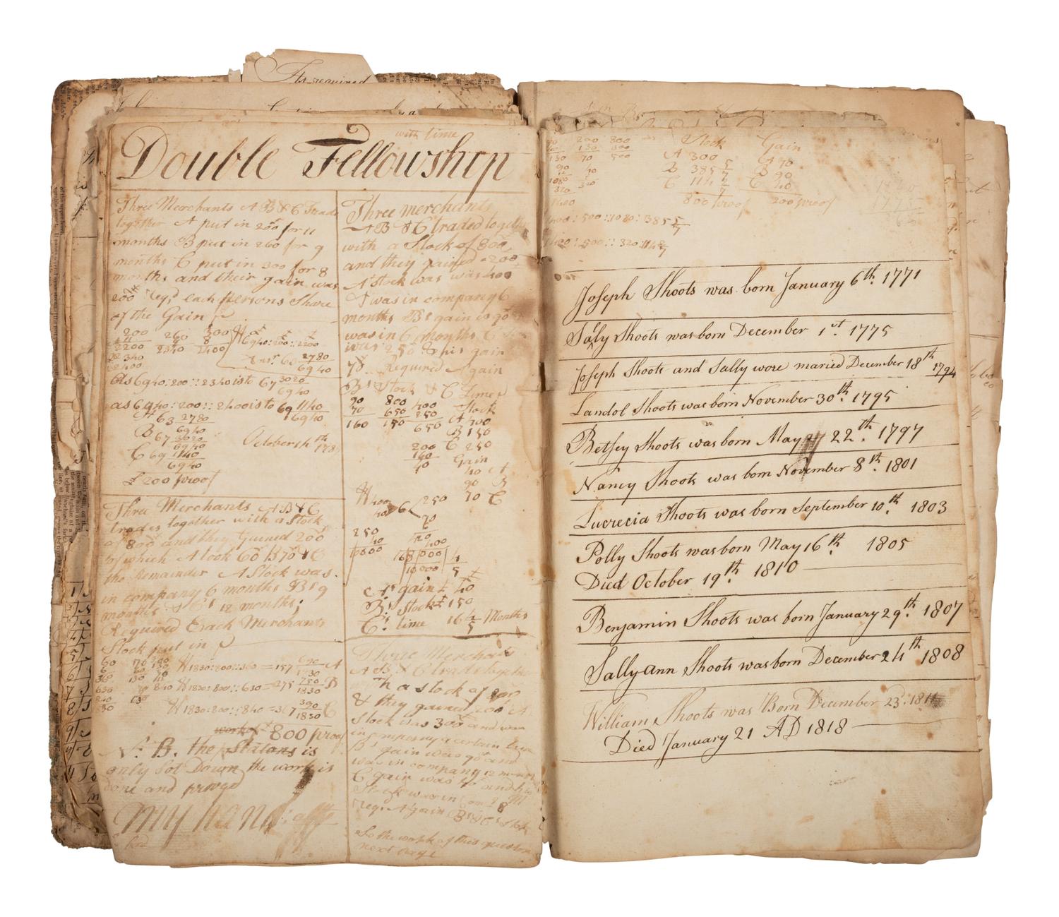 [AMERICANA]. SHOOTS, Joseph (1771-1855). Two early arithmetic lesson books, late 1700s-early 1800s.