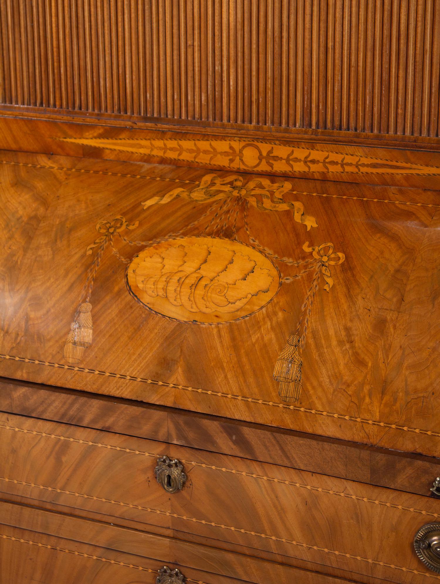 A George III Mahogany and Marquetry Cylinder-Top Bureau