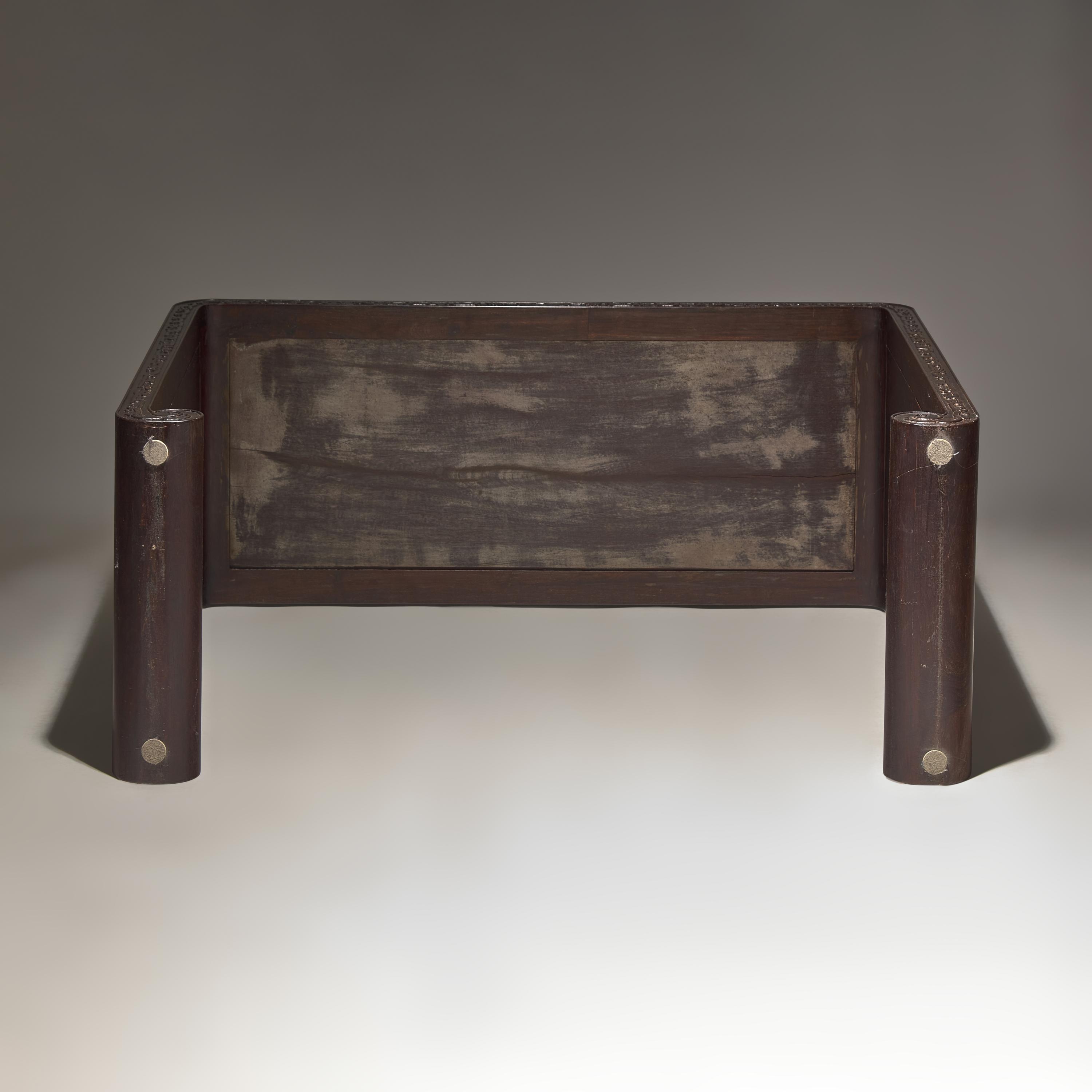 A Chinese Zitan and Hardwood Scroll-Form Altar Table — 紫檀及硬木夔龍紋下卷式小條案