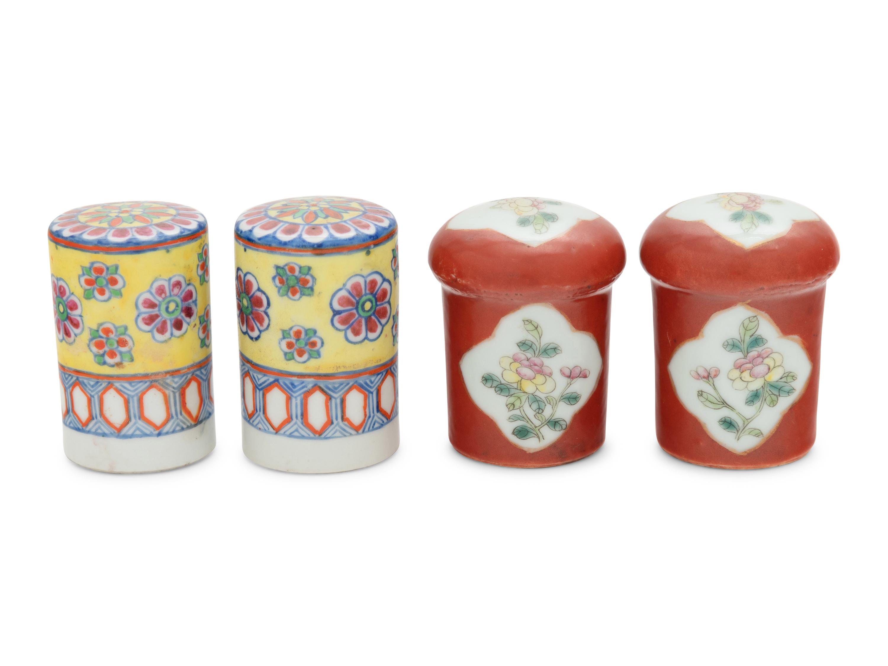 Two Pairs of Chinese Famille Rose Porcelain Scroll Ends