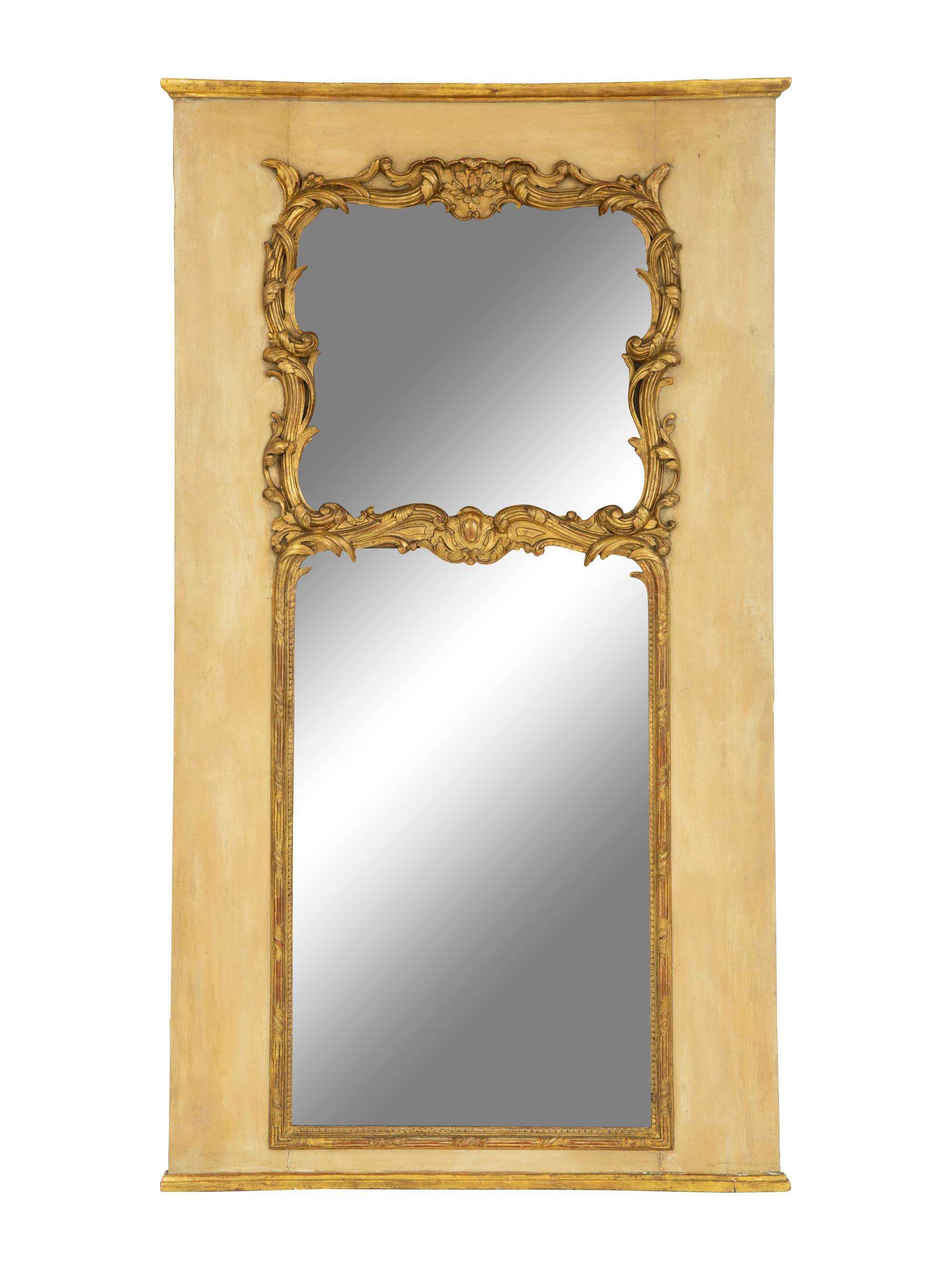 An Italian Painted and Carved Giltwood Trumeau Mirror