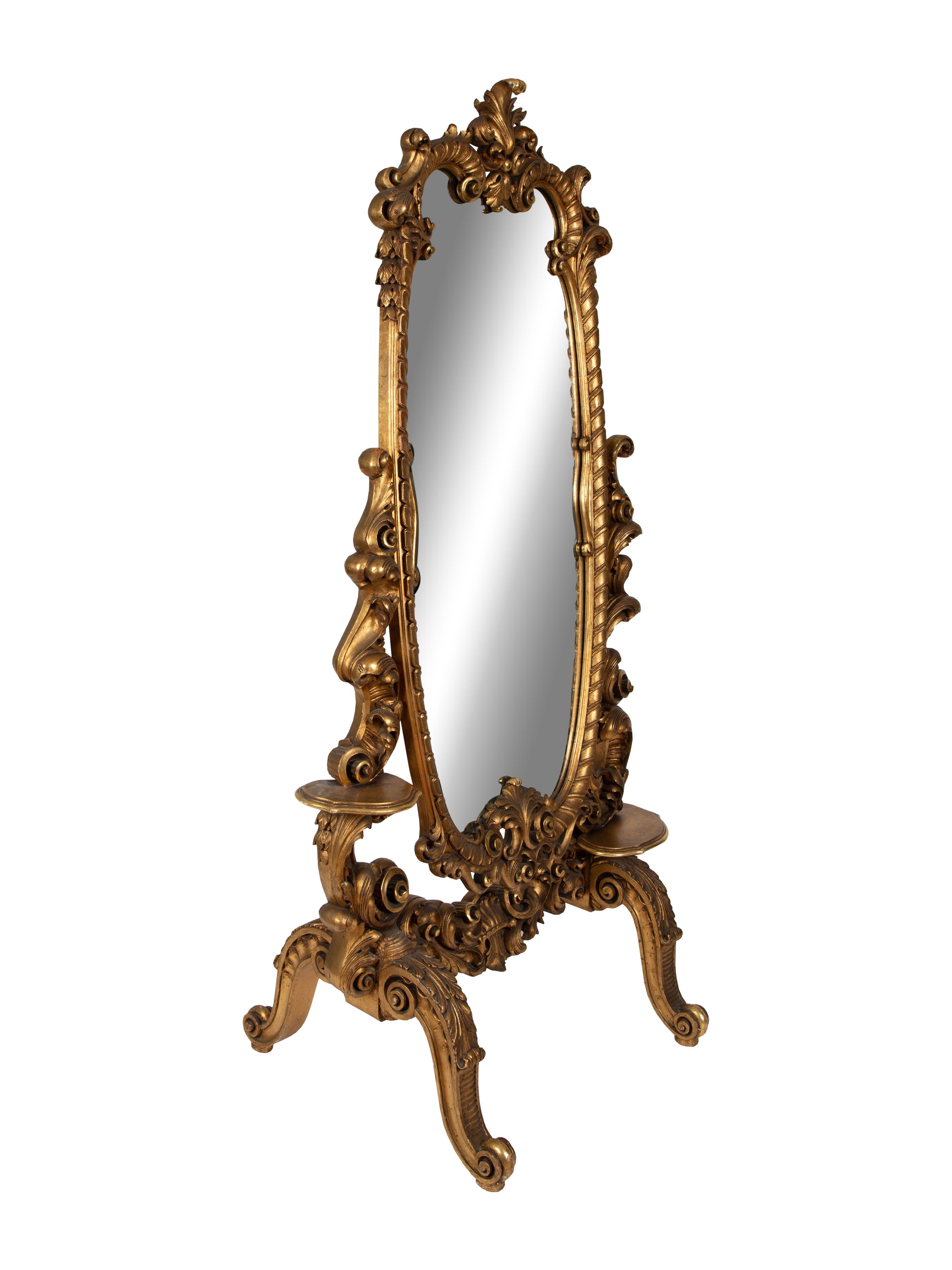 A Rococo Style Giltwood Cheval Mirror — EARLY 20TH CENTURY