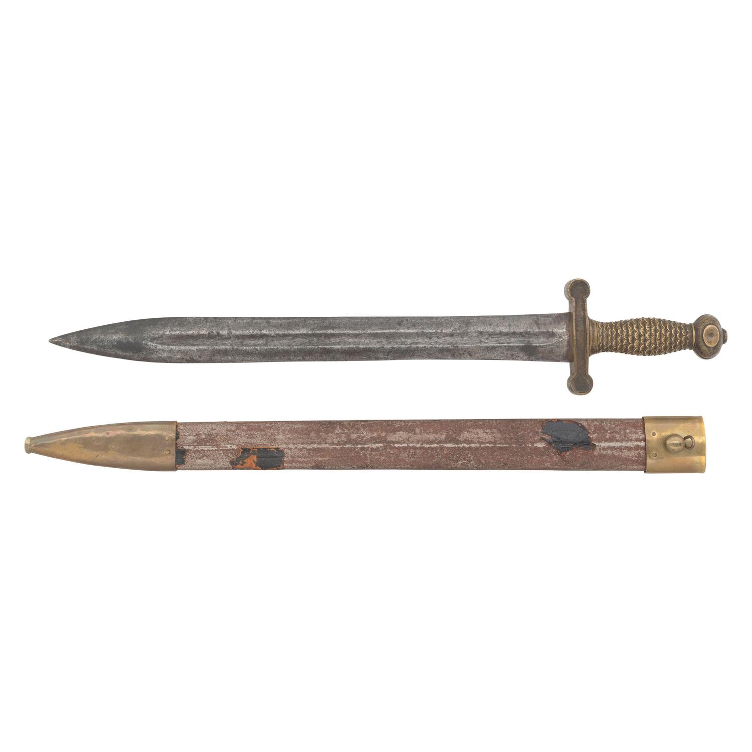 Continental Short Artillery Sword with Leather Covered Brass Mounted Steel Scabbard