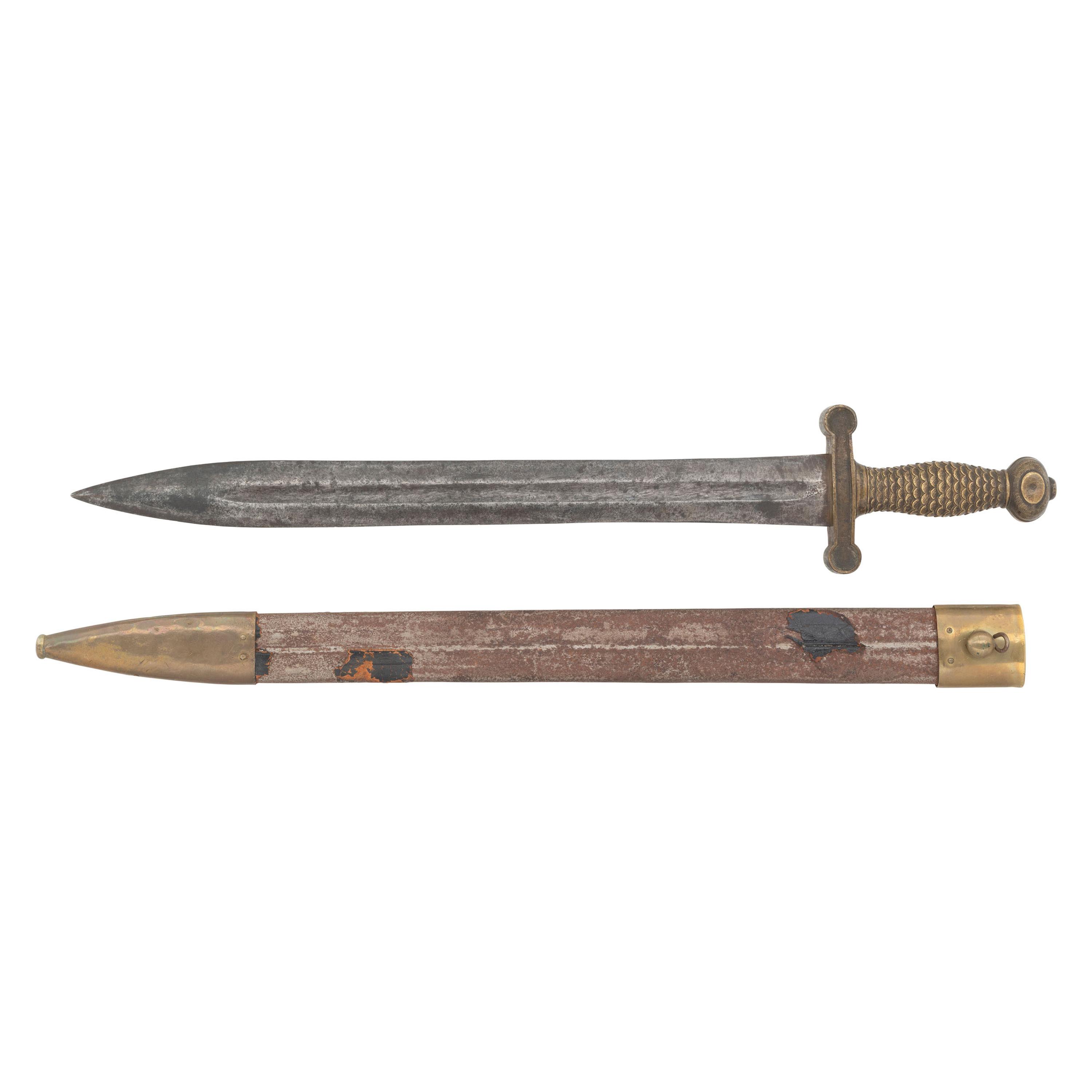 Continental Short Artillery Sword with Leather Covered Brass Mounted Steel Scabbard