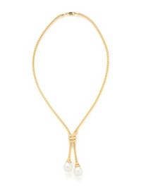 YELLOW GOLD, PEARL, AND DIAMOND LARIAT NECKLACE