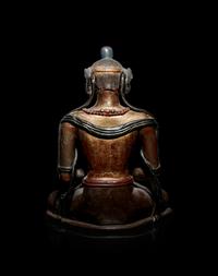A Mongolian Gilt and Polychrome Painted Wood Figure of Amitayus