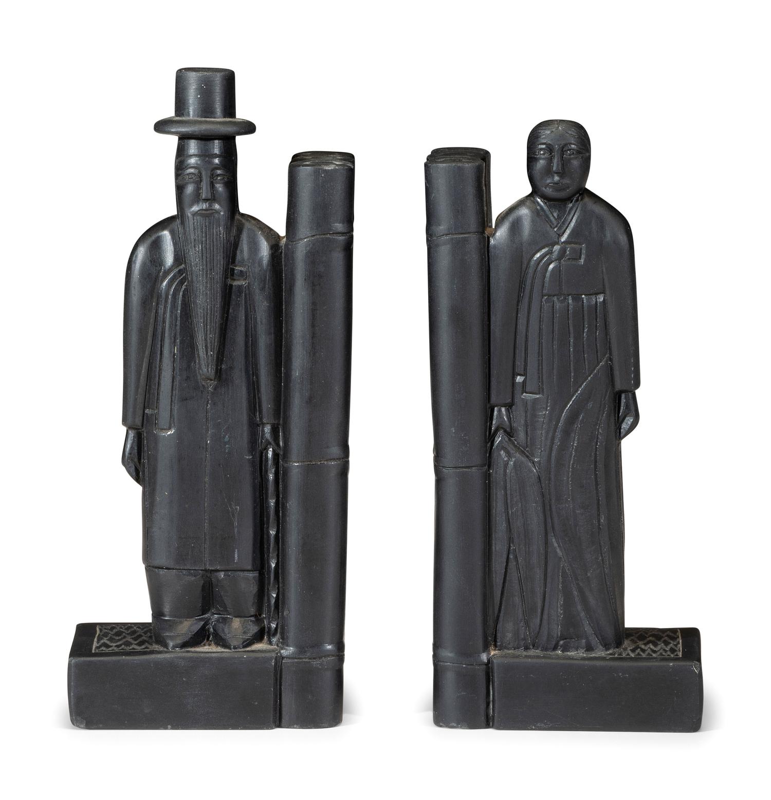A Pair of Korean Carved Stone Figural Bookends