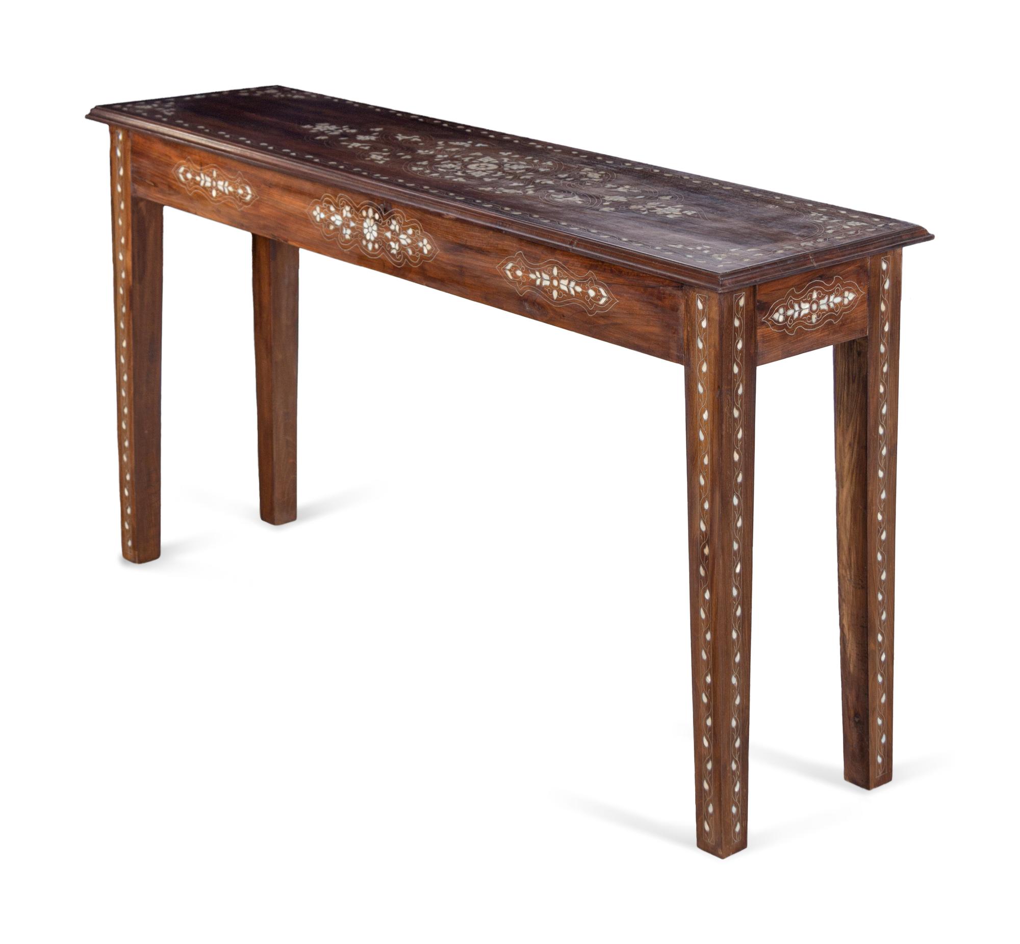 A Syrian Mother-of-Pearl and Metal Inlaid Walnut Console Table