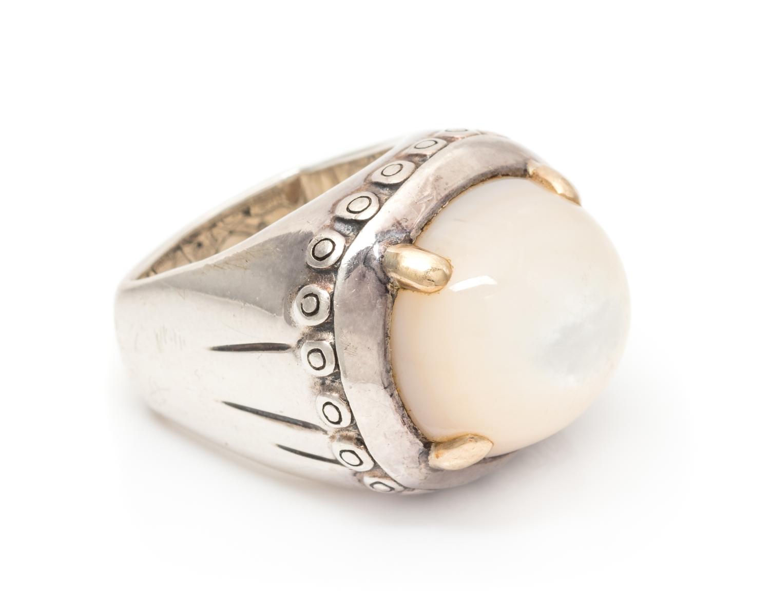 A Sterling Silver, 18 Karat Yellow Gold and Mother-of-Pearl Ring, John Hardy, 19.10 dwts.