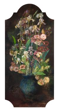 Still Life with Irises, Poppies, and Mignonettes in a Blue Vase , c. 1880s