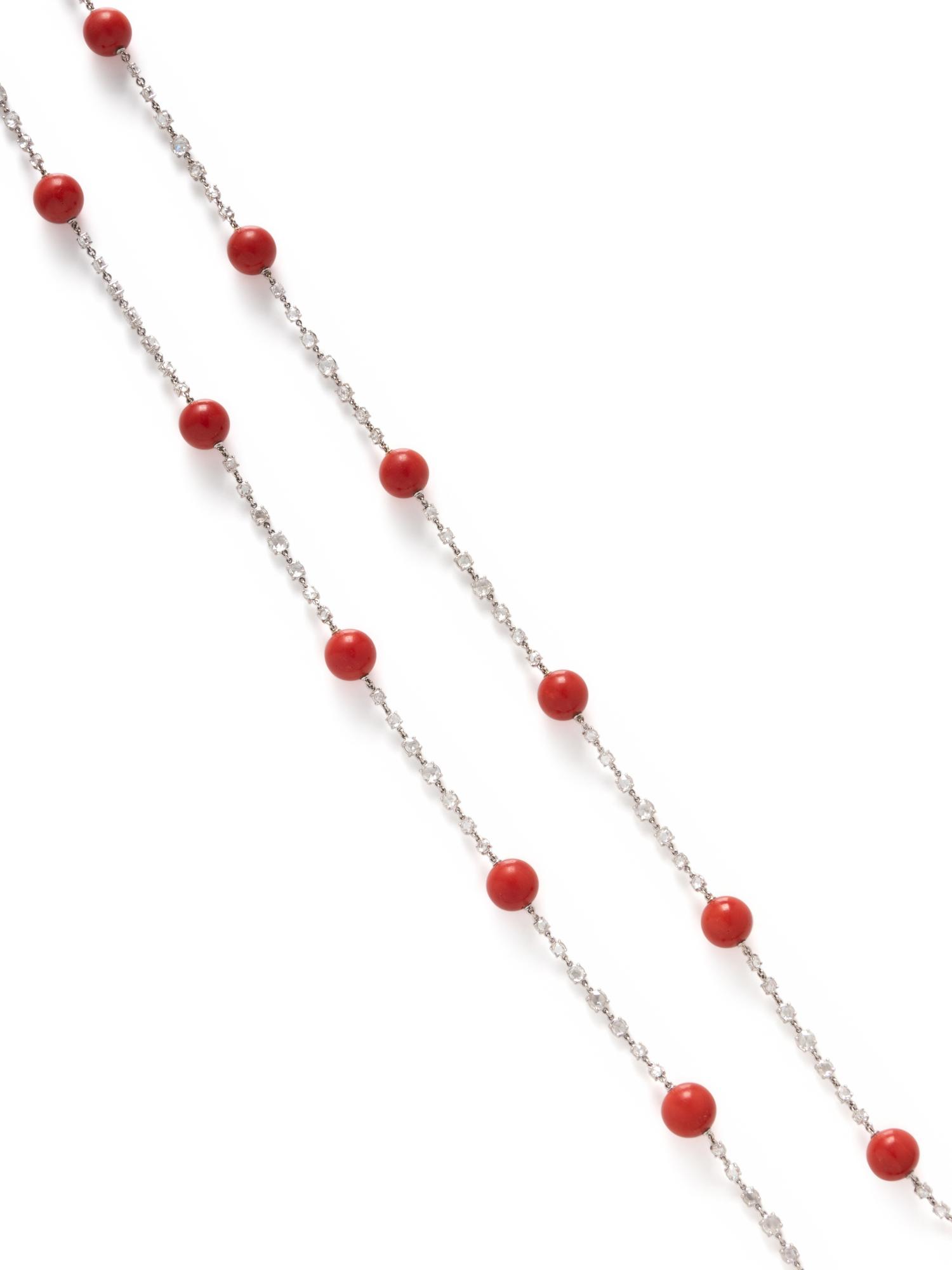 SIDNEY GARBER, CORAL AND DIAMOND NECKLACE