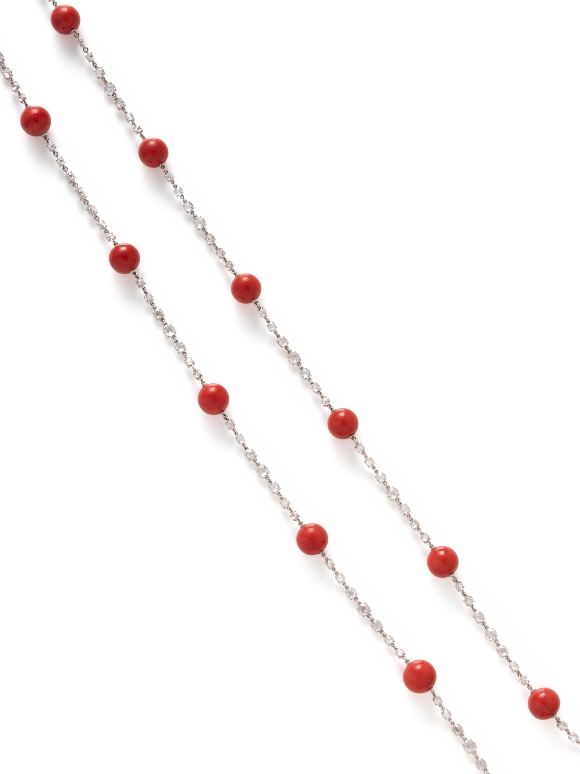 SIDNEY GARBER, CORAL AND DIAMOND NECKLACE