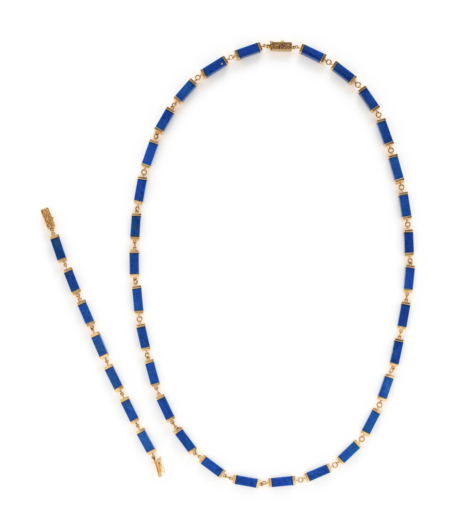 YELLOW GOLD AND LAPIS LAZULI NECKLACE AND BRACELET SET