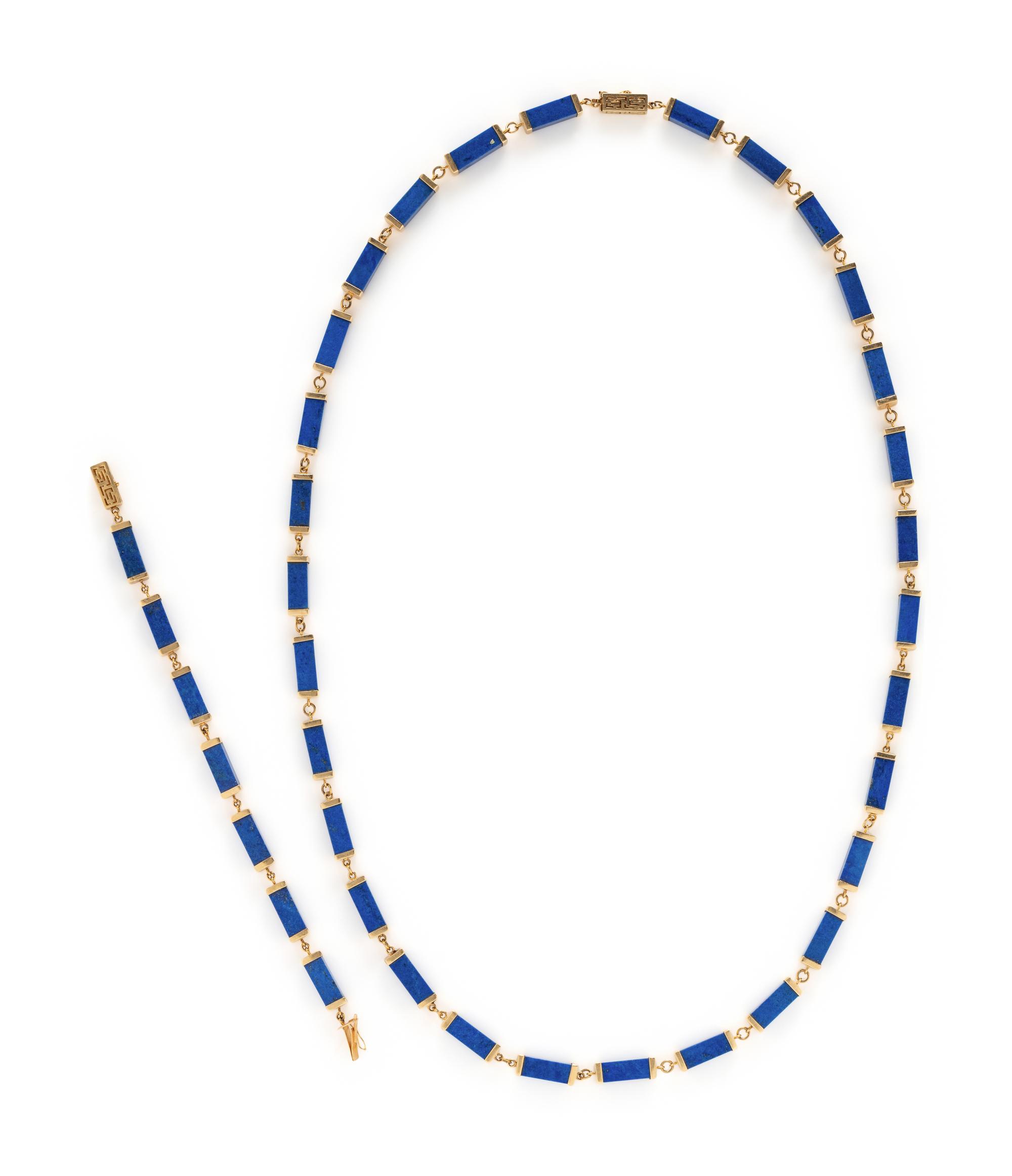 YELLOW GOLD AND LAPIS LAZULI NECKLACE AND BRACELET SET