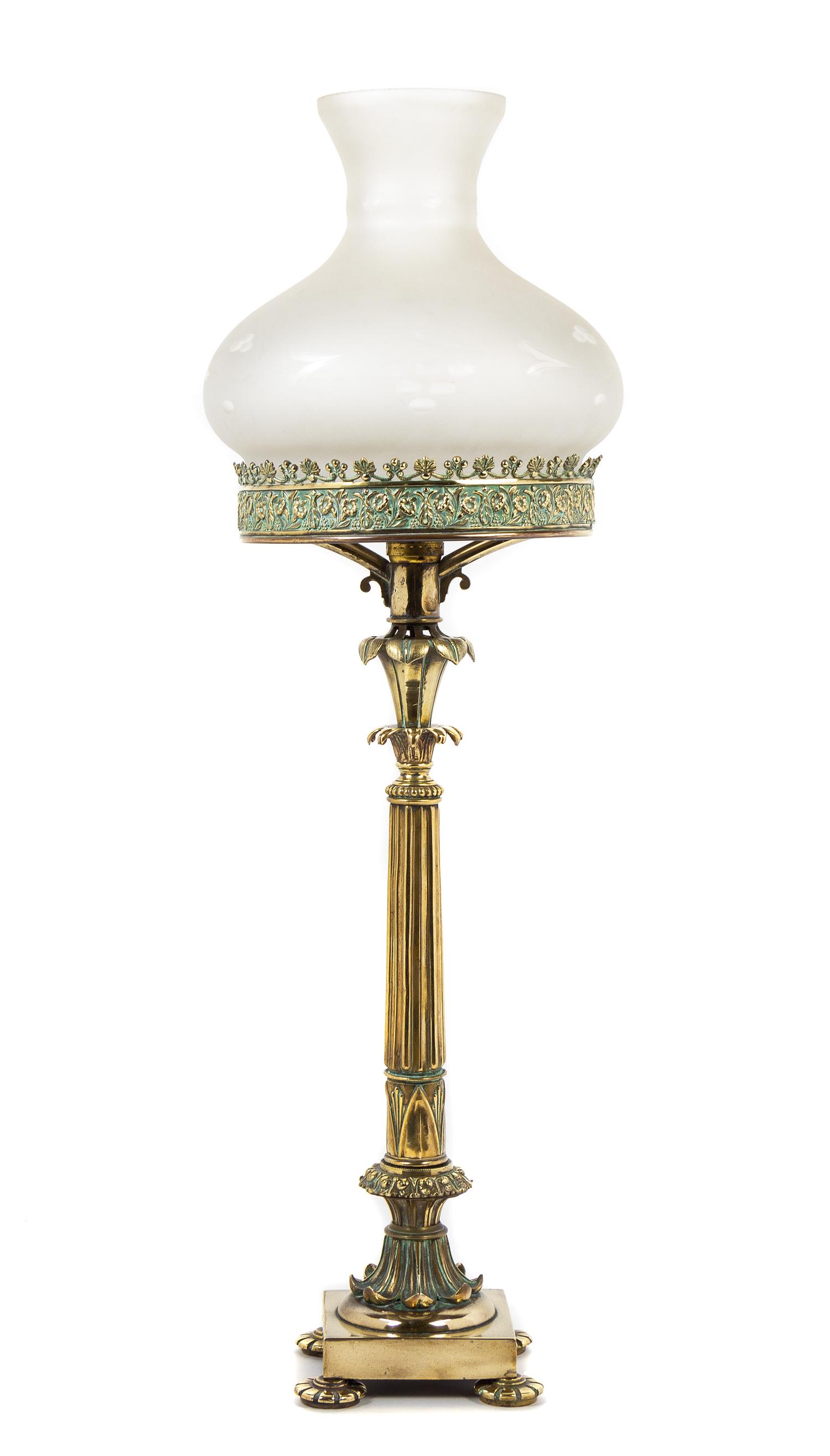 An American Brass Table Lamp Height of stand 21 3/4 inches. — J. & I. COX, NEW YORK, CIRCA 1818-1853
