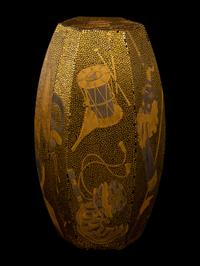 A Japanese Gold Lacquer Drum-Form Covered Box, Kobako