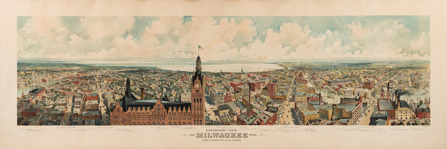 [MILWAUKEE]. Panoramic View of Milwaukee Wis. Taken from City Hall Tower . Milwaukee: Gugler Lithographic Co., 1898.