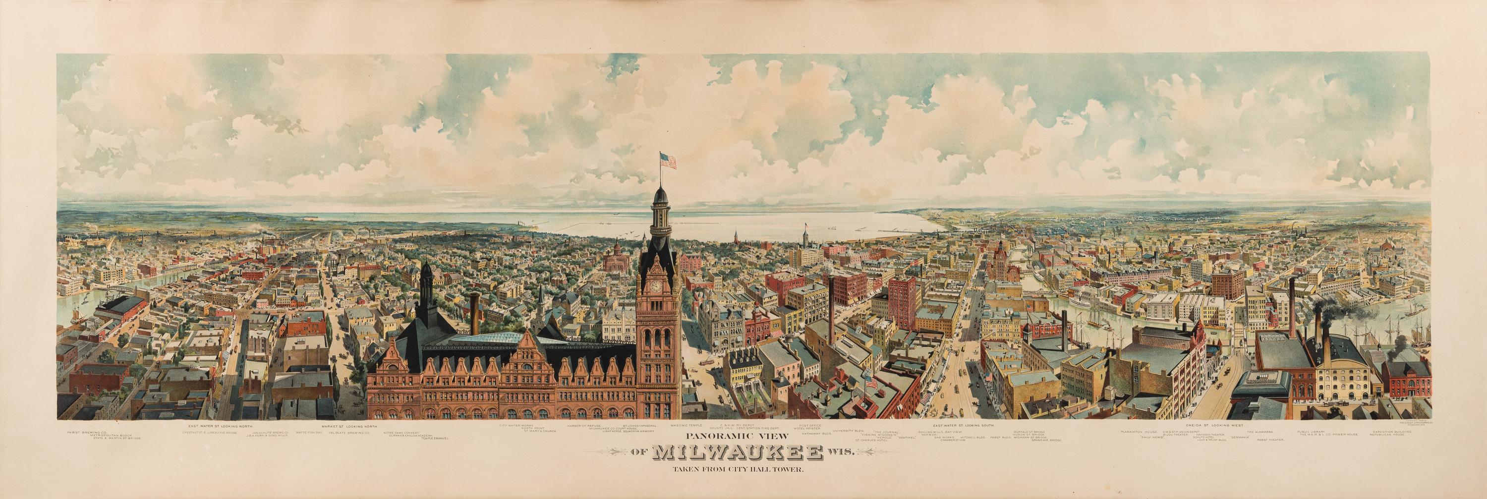 [MILWAUKEE]. Panoramic View of Milwaukee Wis. Taken from City Hall Tower . Milwaukee: Gugler Lithographic Co., 1898.