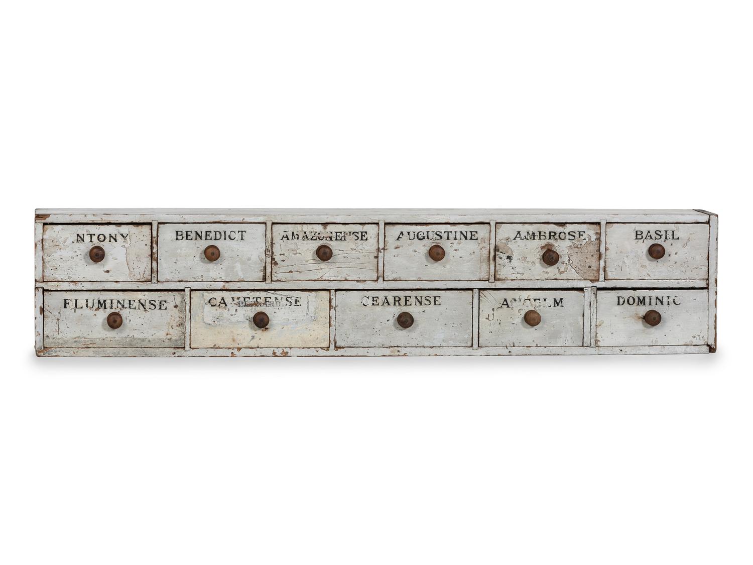 A White Painted and Stenciled Monastery's Valuables Chest