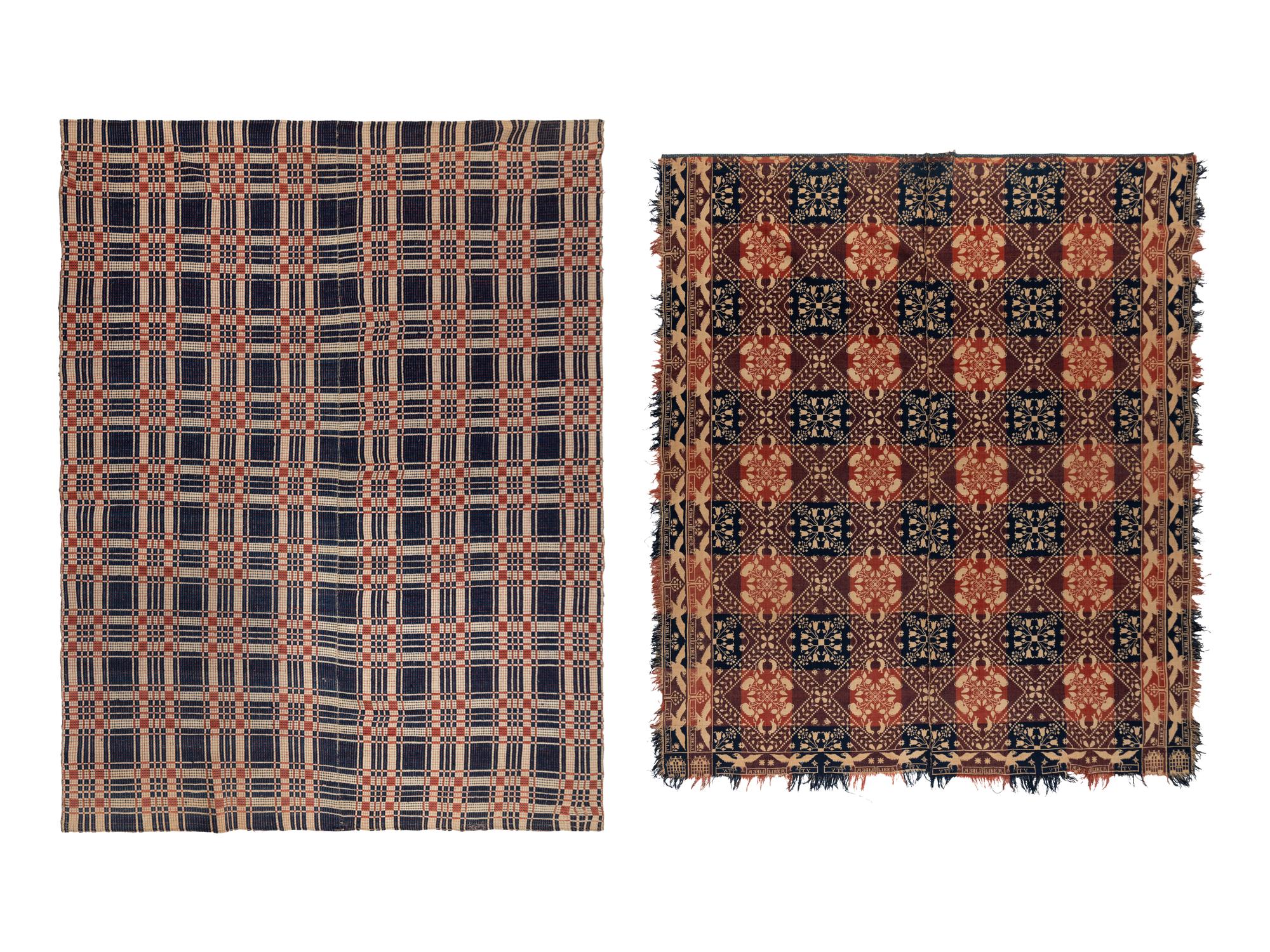 Two Cotton and Wool Jacquard Coverlets