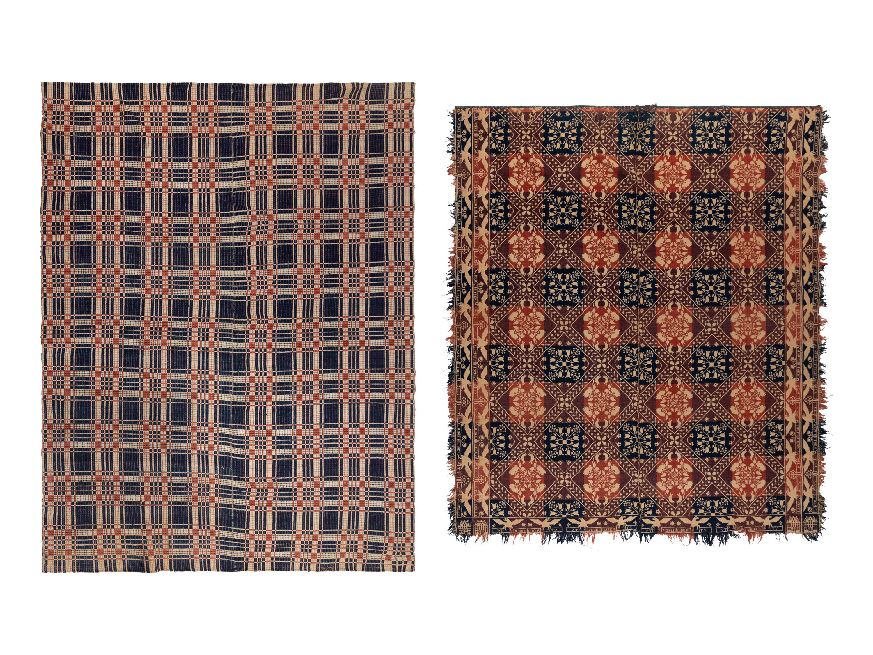Two Cotton and Wool Jacquard Coverlets
