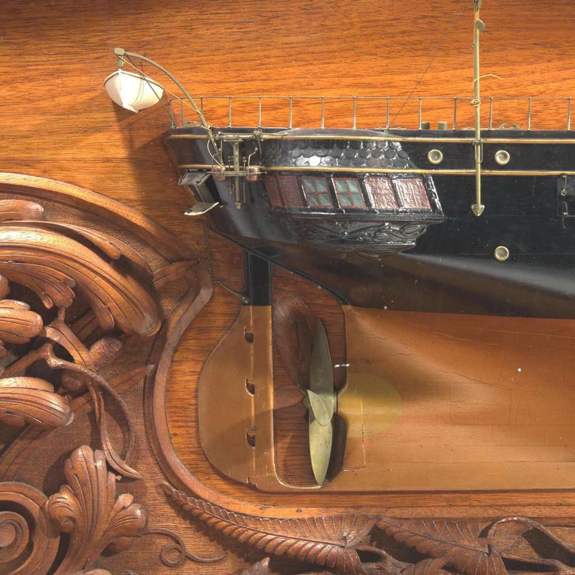 A cased half-model of the USS warship Quinnebaug (1875-1891) circa 1878