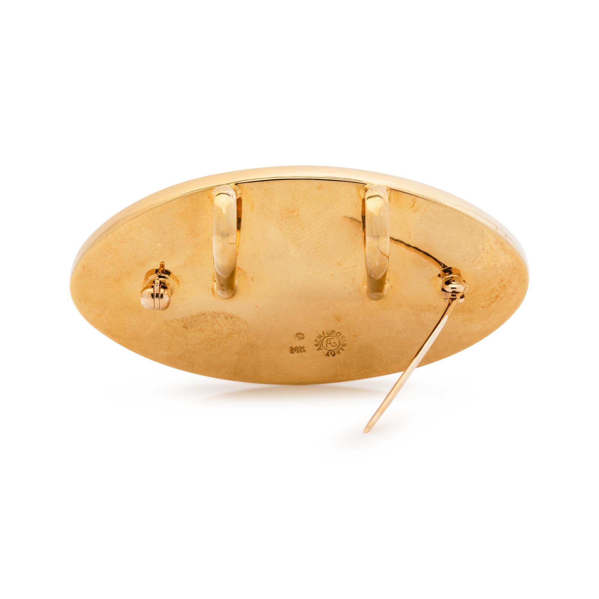 ASCH GROSSBARDT, YELLOW GOLD AND HARDSTONE INLAY BROOCH