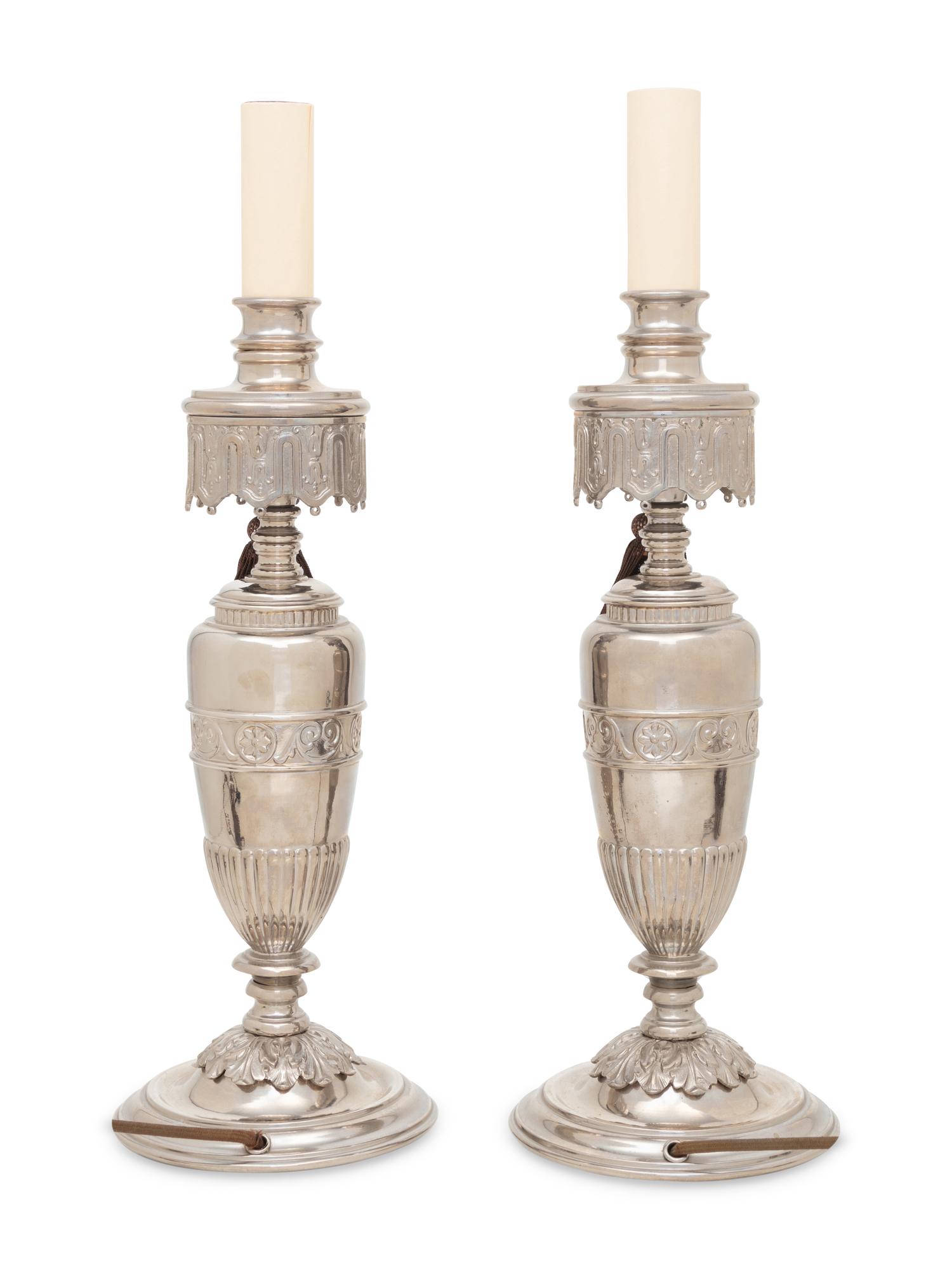 A Pair of Silver-Plate Table Lamps