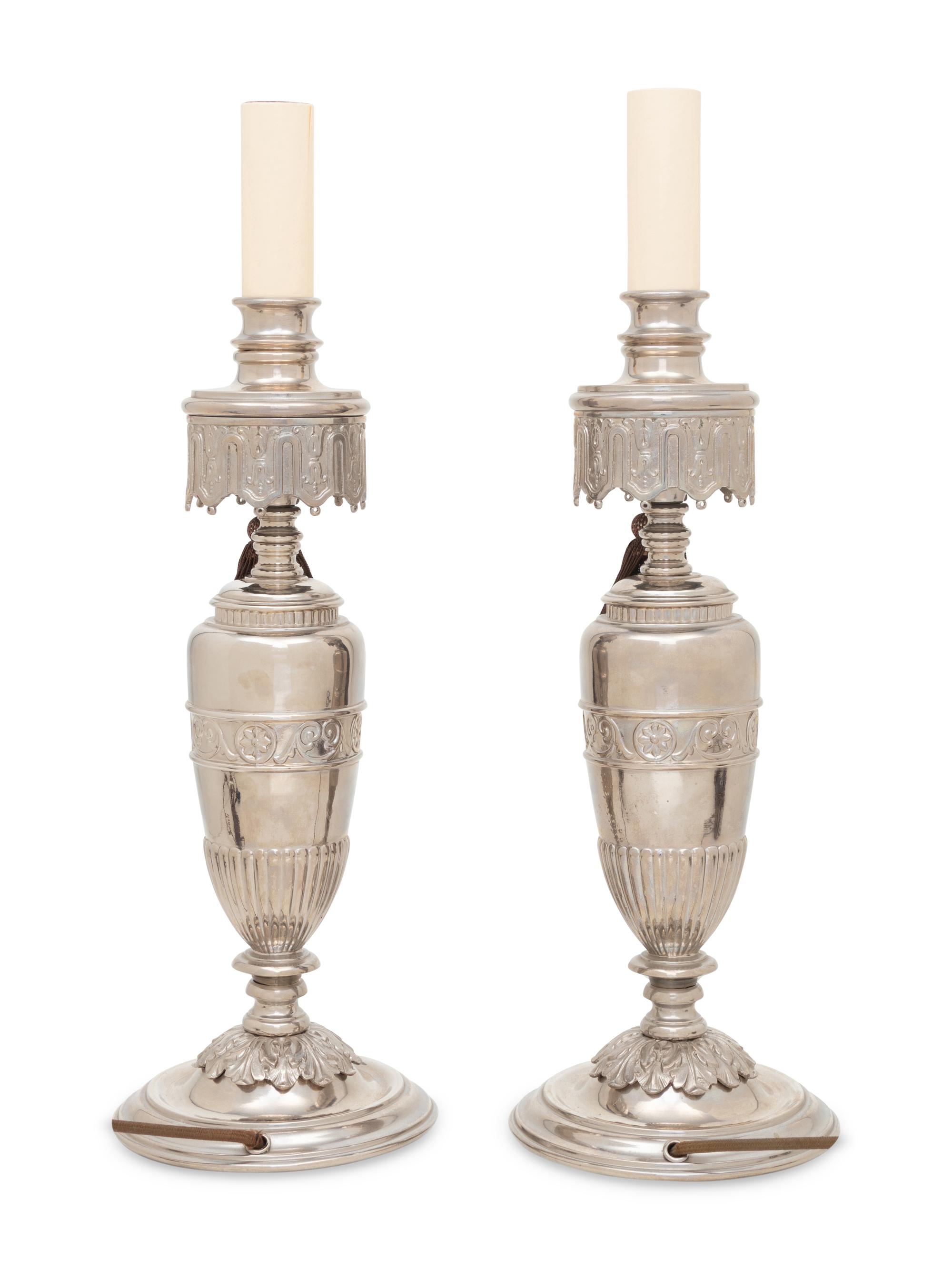 A Pair of Silver-Plate Table Lamps