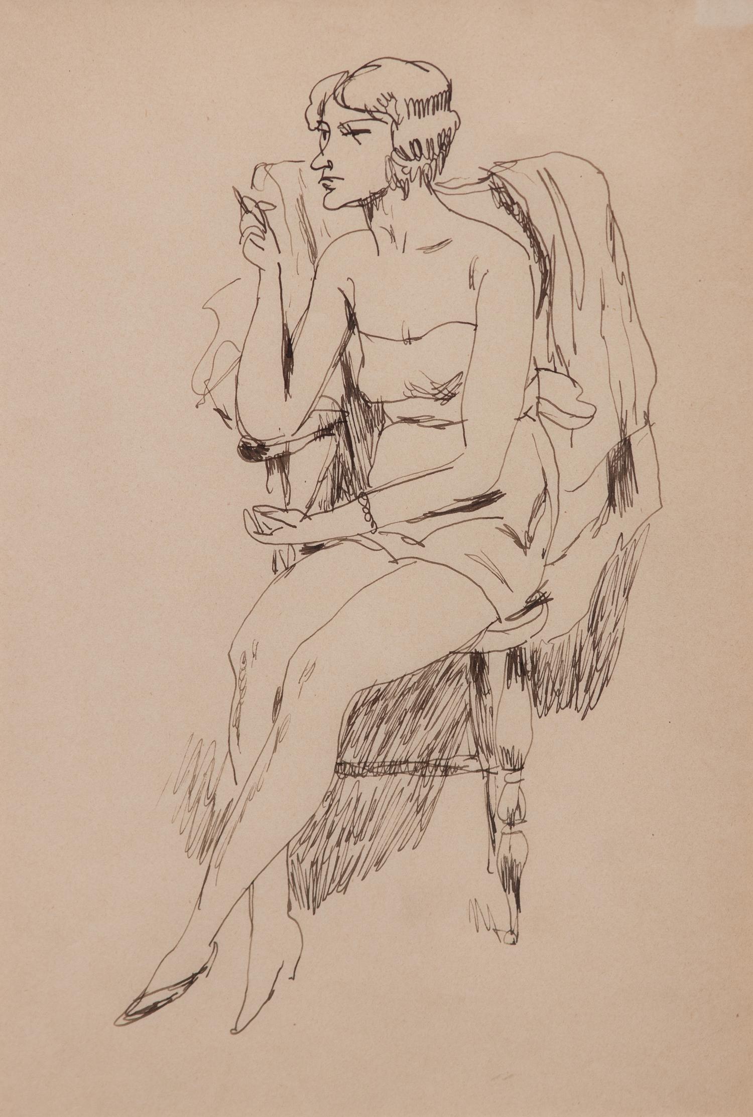 Walt Francis Kuhn, (American, 1877-1949) — Woman on Chair Smoking