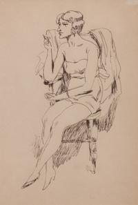 Walt Francis Kuhn, (American, 1877-1949) — Woman on Chair Smoking