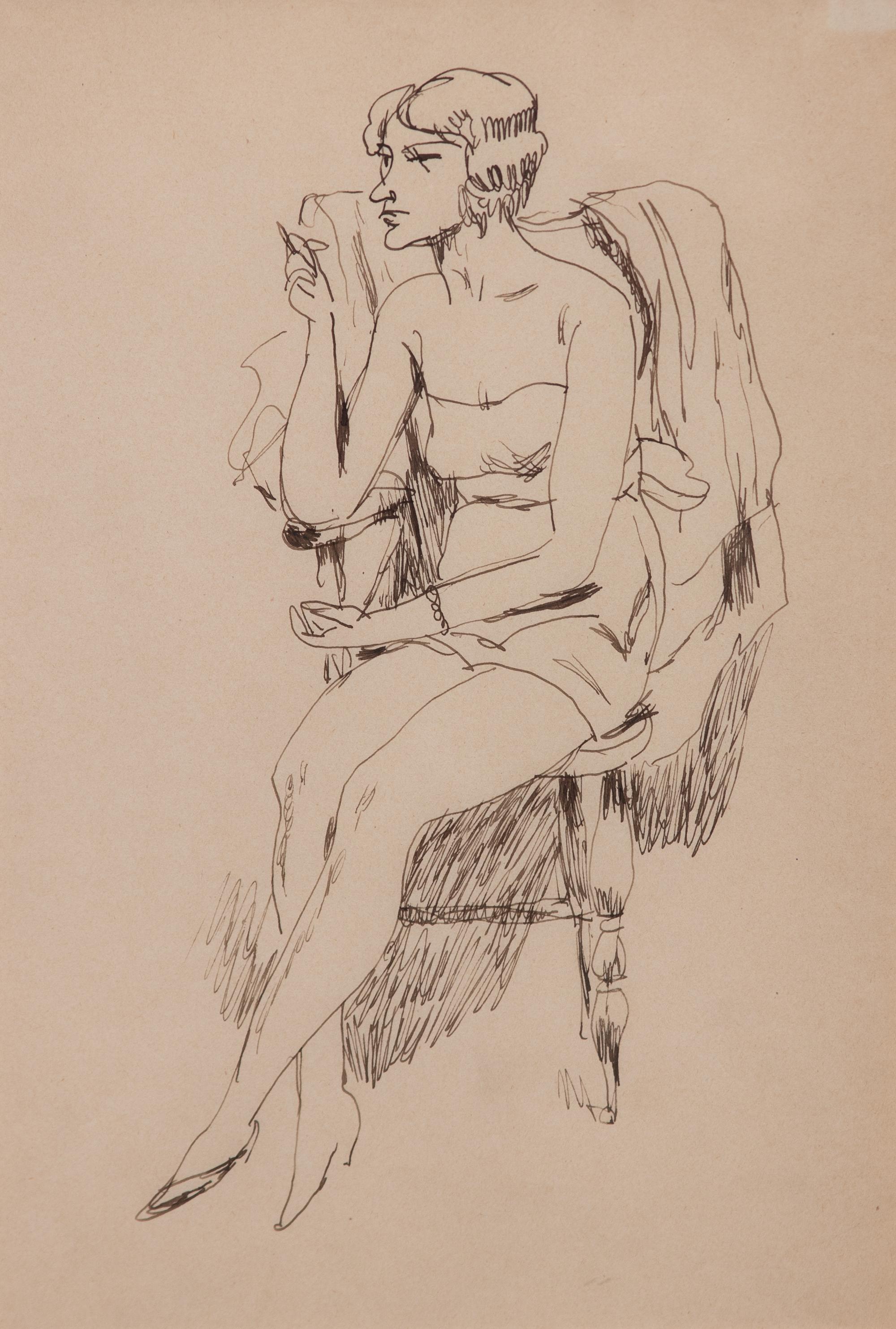 Walt Francis Kuhn, (American, 1877-1949) — Woman on Chair Smoking