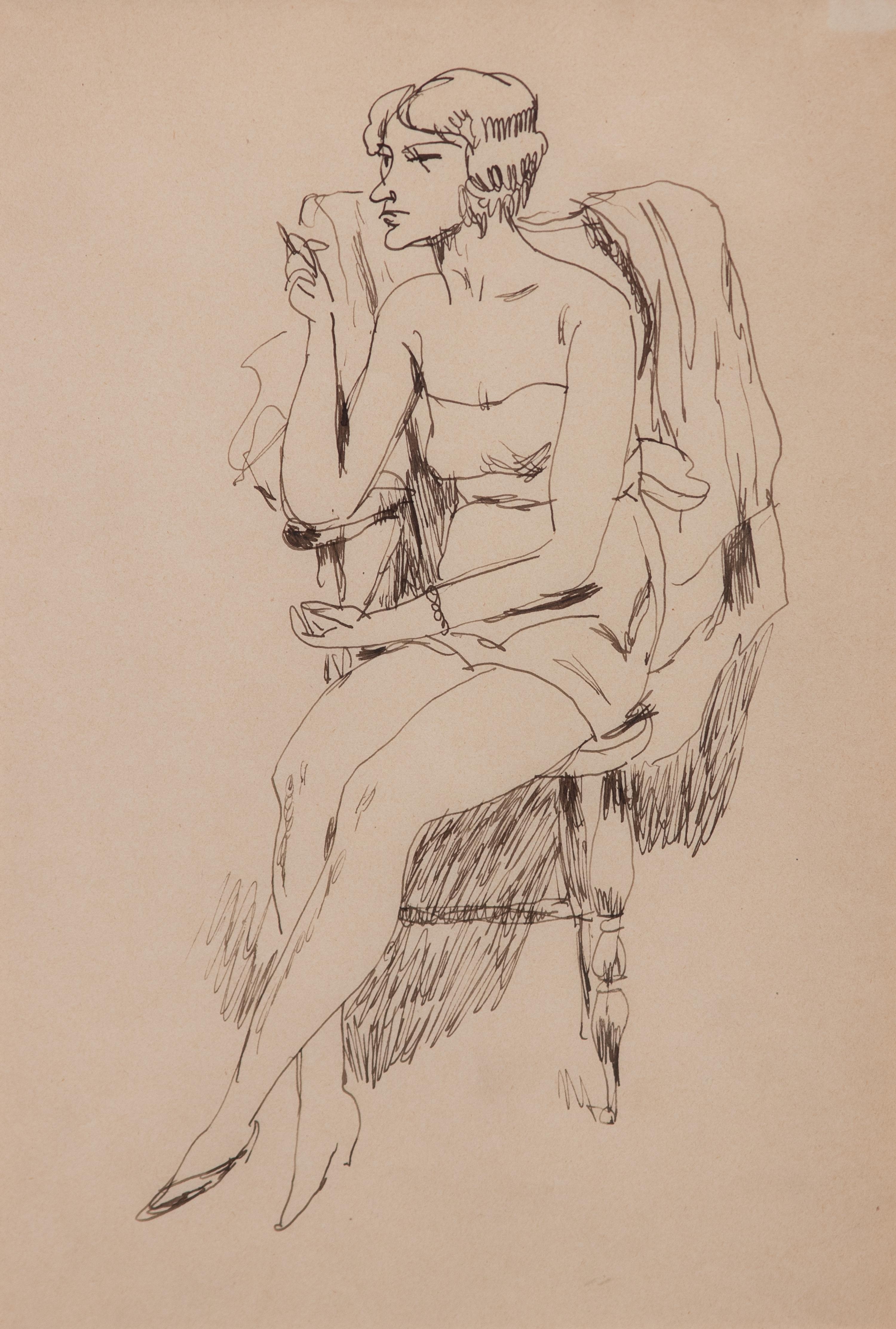 Walt Francis Kuhn, (American, 1877-1949) — Woman on Chair Smoking
