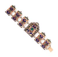 ANTIQUE, DIAMOND, MULTIGEM AND POLYCHROME ENAMEL BRACELET