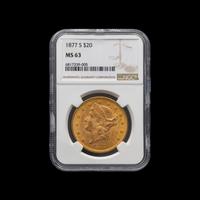 An 1877-S Liberty Head $20 Gold Coin [NGC MS63]