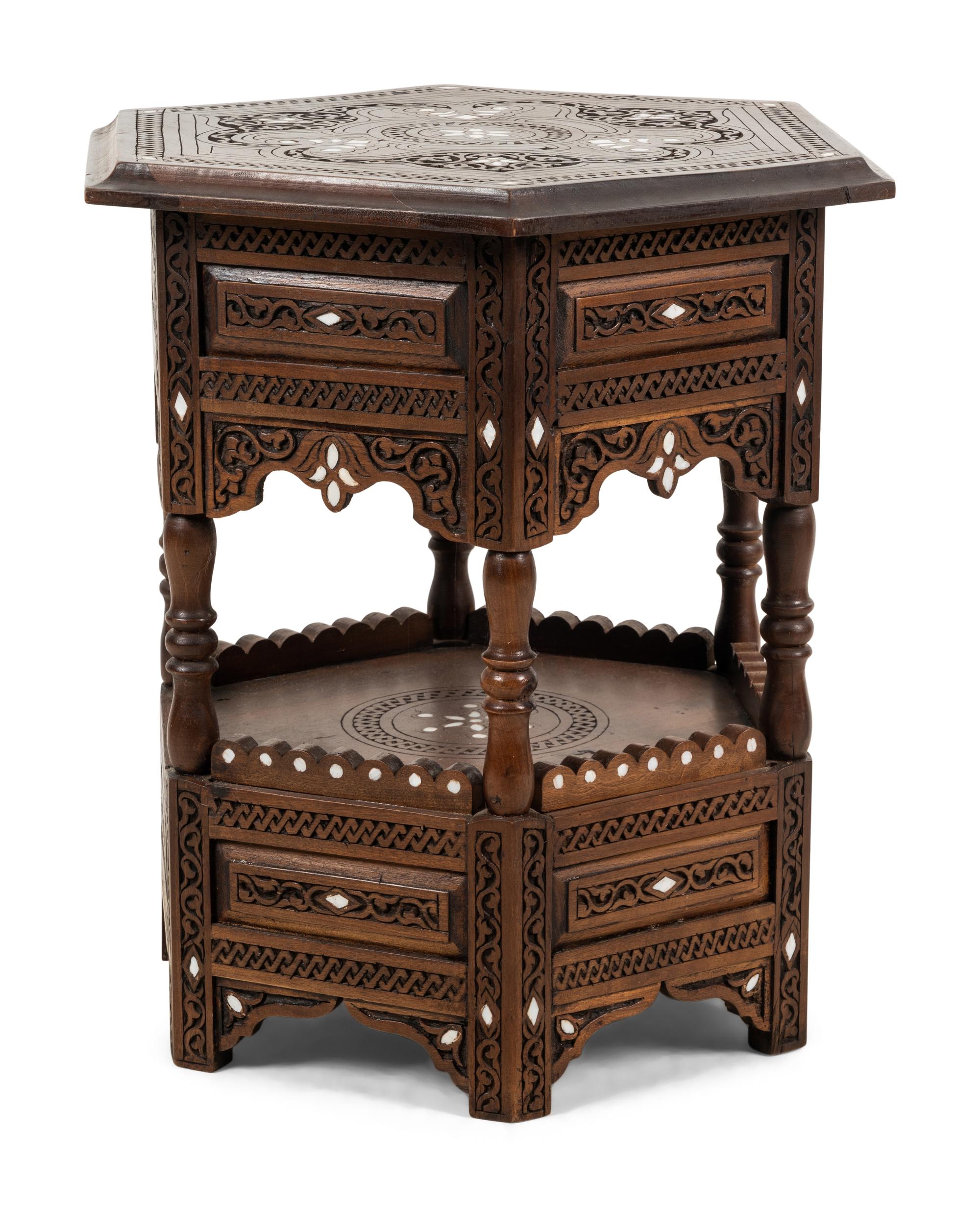 A Syrian Mother-of-Pearl Inlaid Walnut Side Table