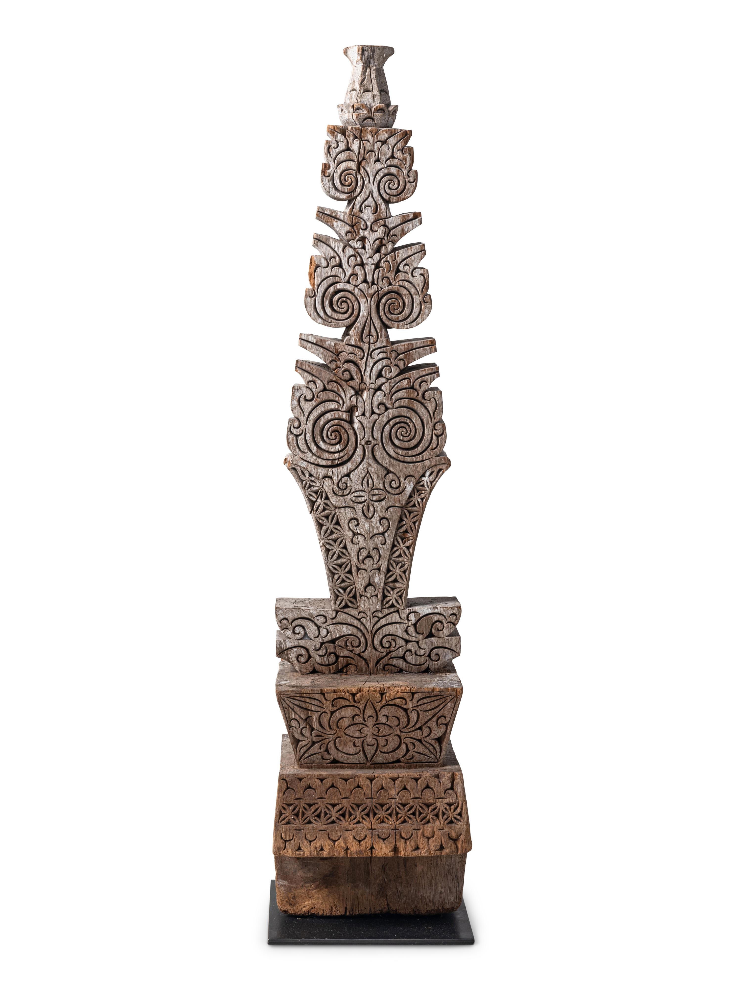 A Southeast Asian Carved Wood Roof Finial