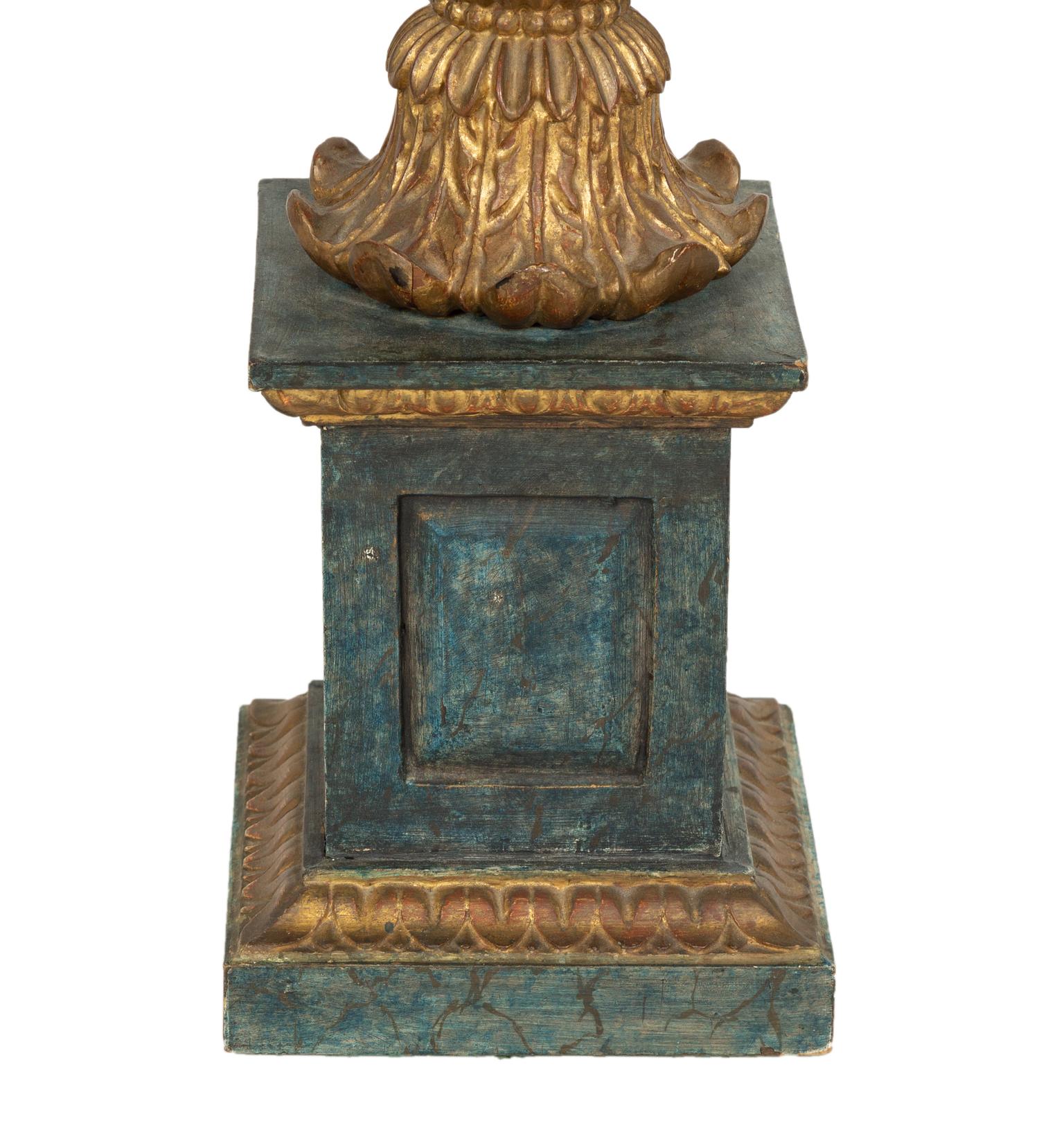 A Pair of XVI Style Carved Giltwood Lamps on Ebonized Pedestal Bases