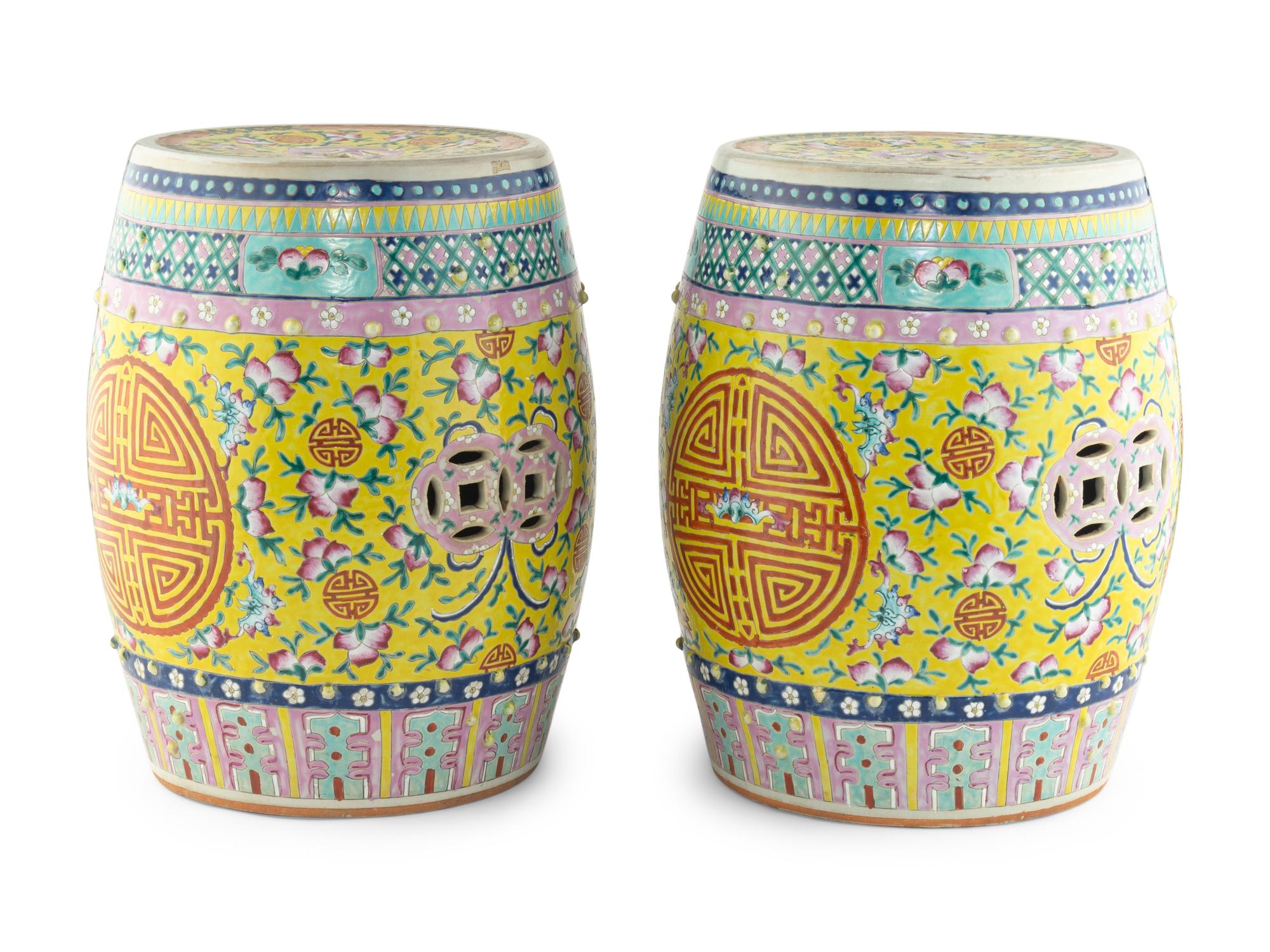A Pair of Chinese Enameled Porcelain Garden Seats