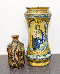 A Group of Two Polychrome Ceramic Vases Height of tallest 11 3/4 inches.