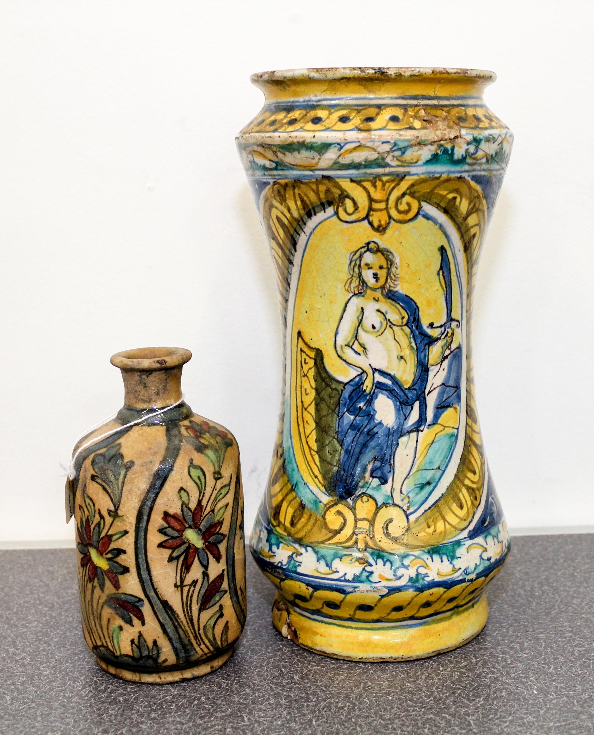 A Group of Two Polychrome Ceramic Vases Height of tallest 11 3/4 inches.