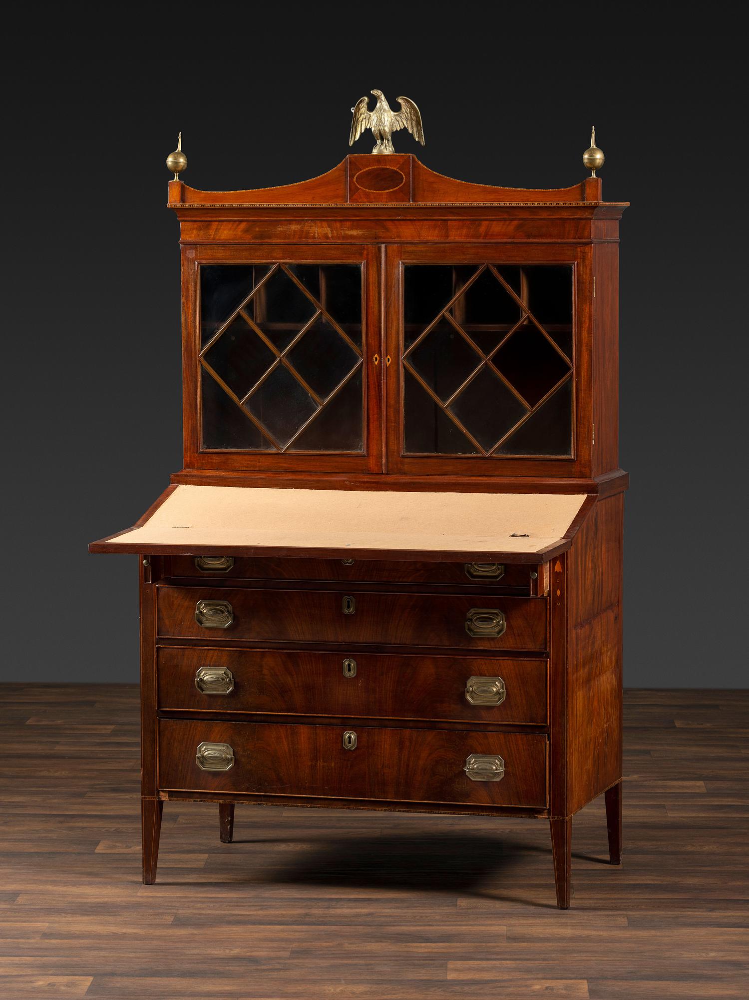 A Federal Inlaid Mahogany Secretary Bookcase
