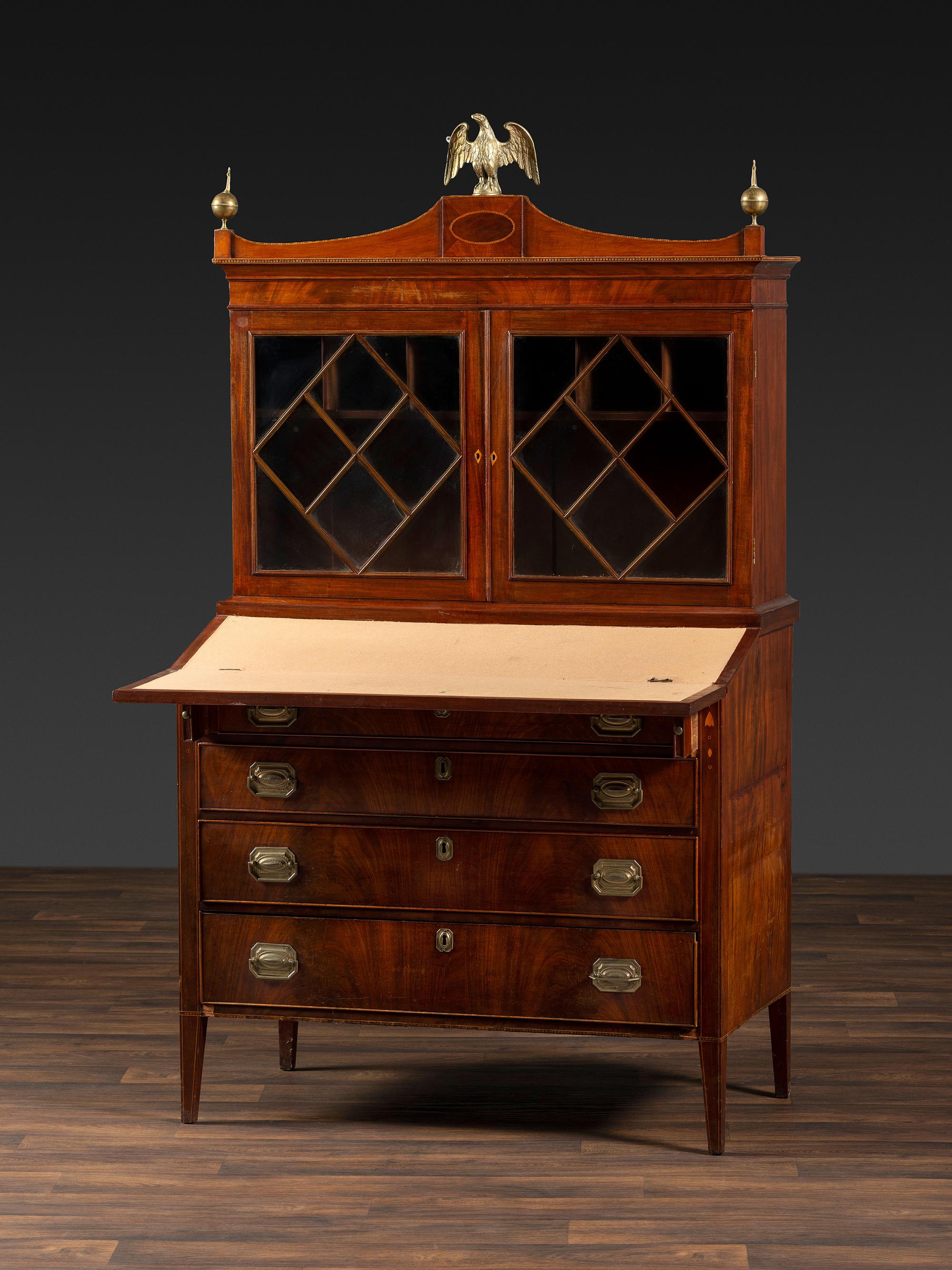 A Federal Inlaid Mahogany Secretary Bookcase