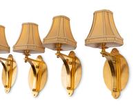 A Set of Ten Brass Single-Light Sconces with Custom Shades