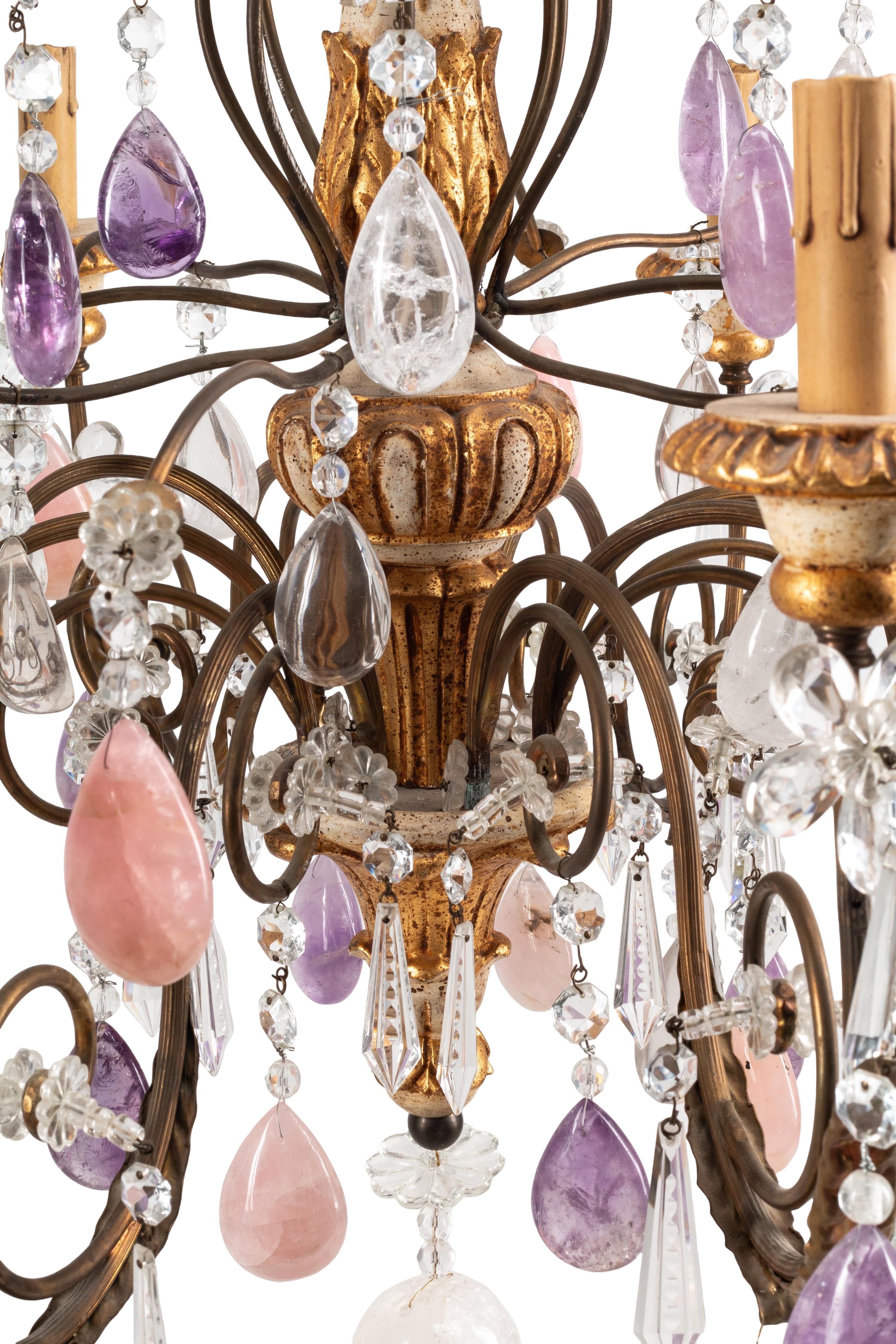 An Italian Neoclassical Style Painted and Parcel Gilt Wood, Metal and Rock Crystal Chandelier