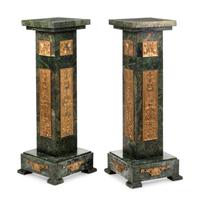 A Pair of Continental Gilt Bronze Mounted Marble Pedestals