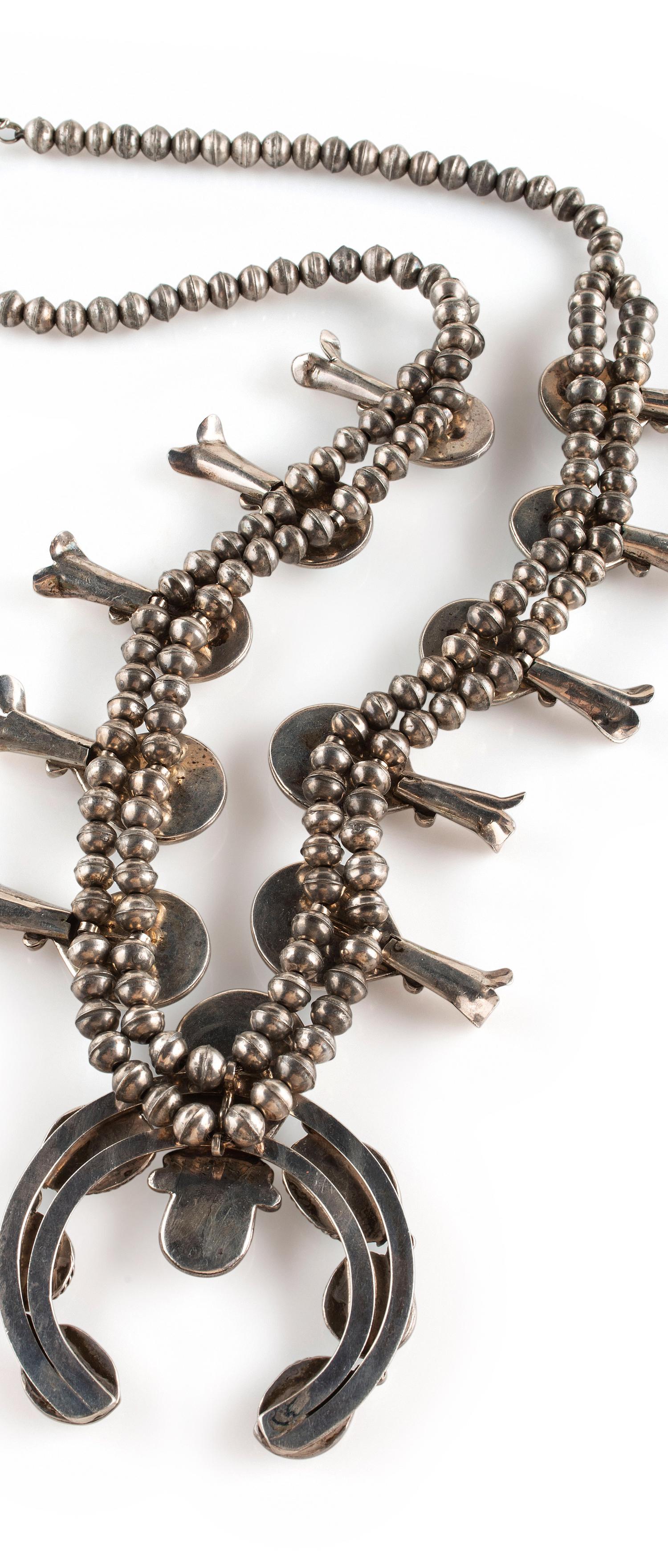 Navajo Silver and Turquoise Squash Blossom Necklace