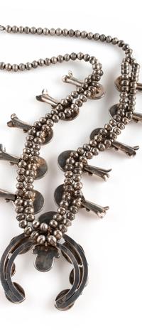 Navajo Silver and Turquoise Squash Blossom Necklace